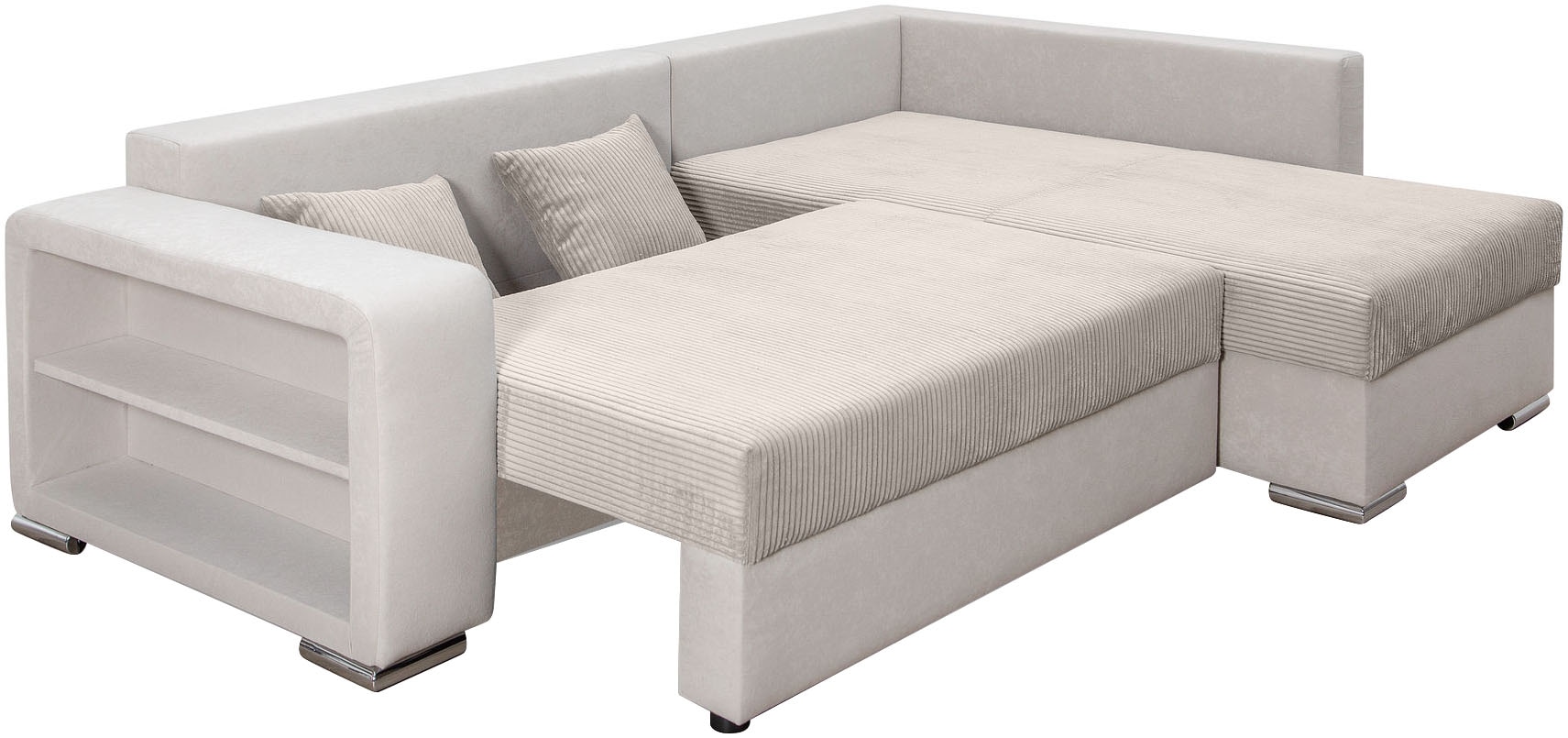 COLLECTION AB Ecksofa »L-Form« Regalarmlehne mit LED RGB Beleuchtung,Bettfunktion und Bettkasten