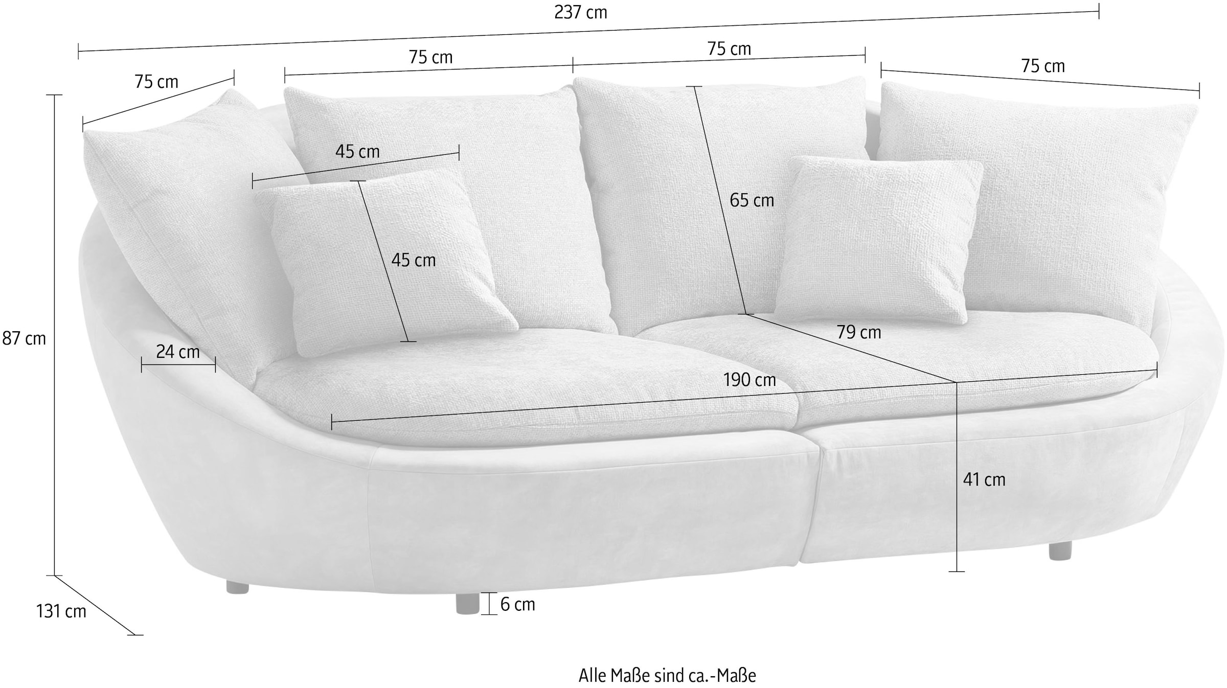TRENDMANUFAKTUR Canapé Big »Maui, inklusive 4 Rückenkissen und 2 Zierkissen, Designersofa« forme organique, canapé libre dans la pièce, look moderne