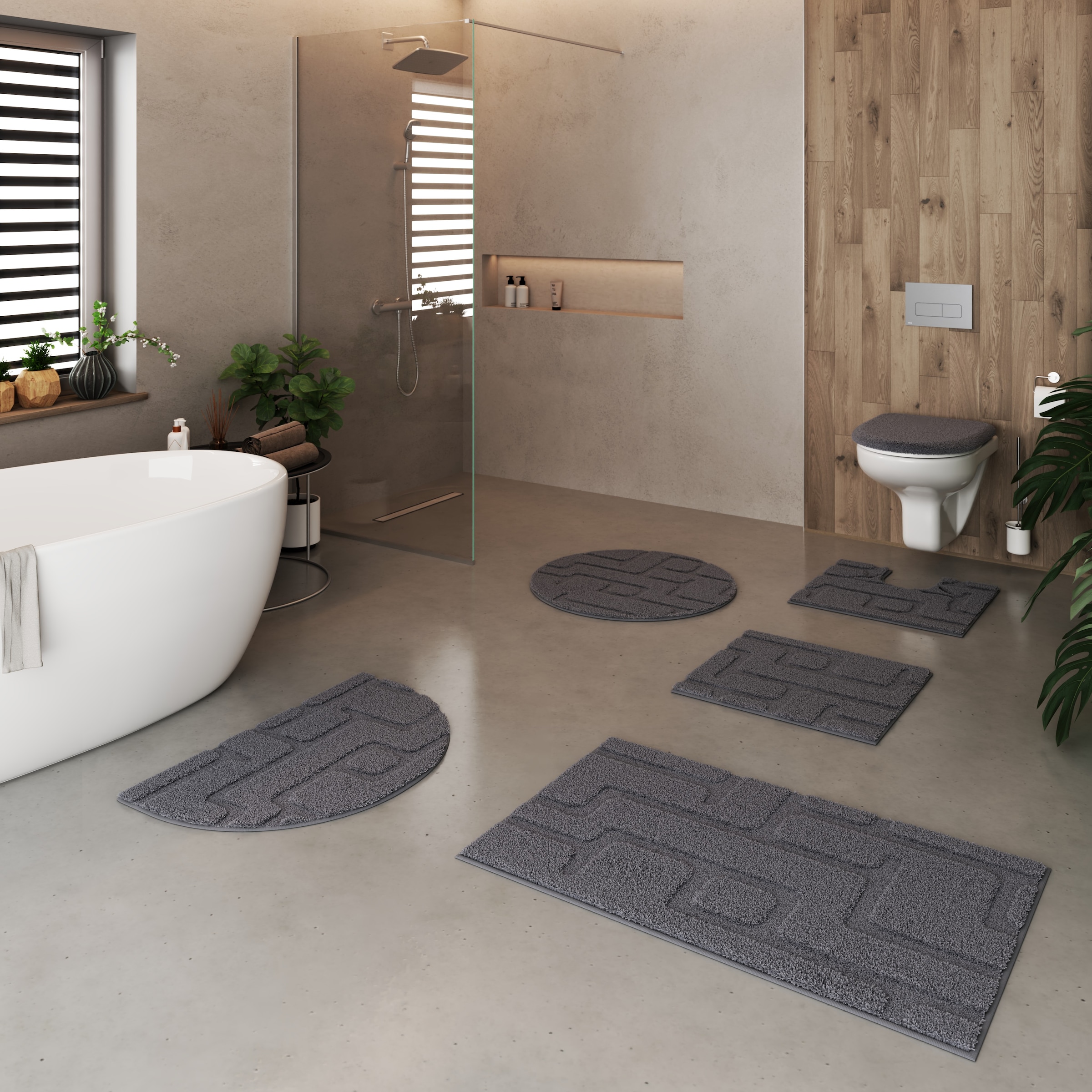 Grund Tapis de bain »Riana, Badvorleger, Badezimmer Teppich, sehr weich« Höhe 20 mm Modernes Design mit Linien in Hoch-Tief-Struktur, Made in Europe