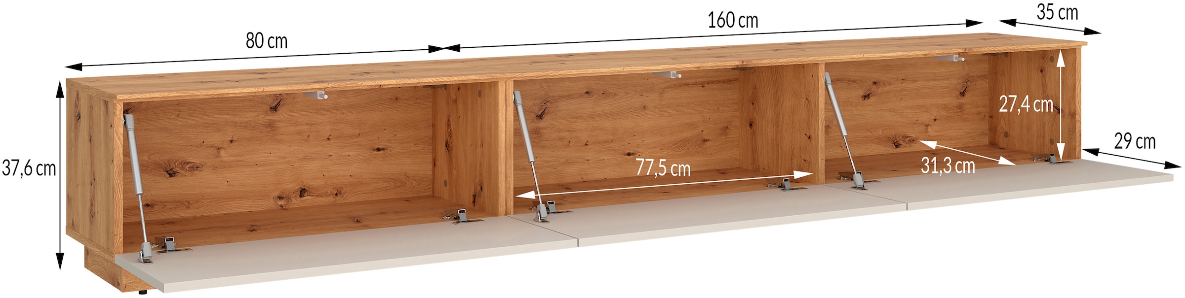 GOODproduct Lowboard »3 Klappen und viel Stauraum« hängend oder stehend, grifflos, modern, Breite 240cm