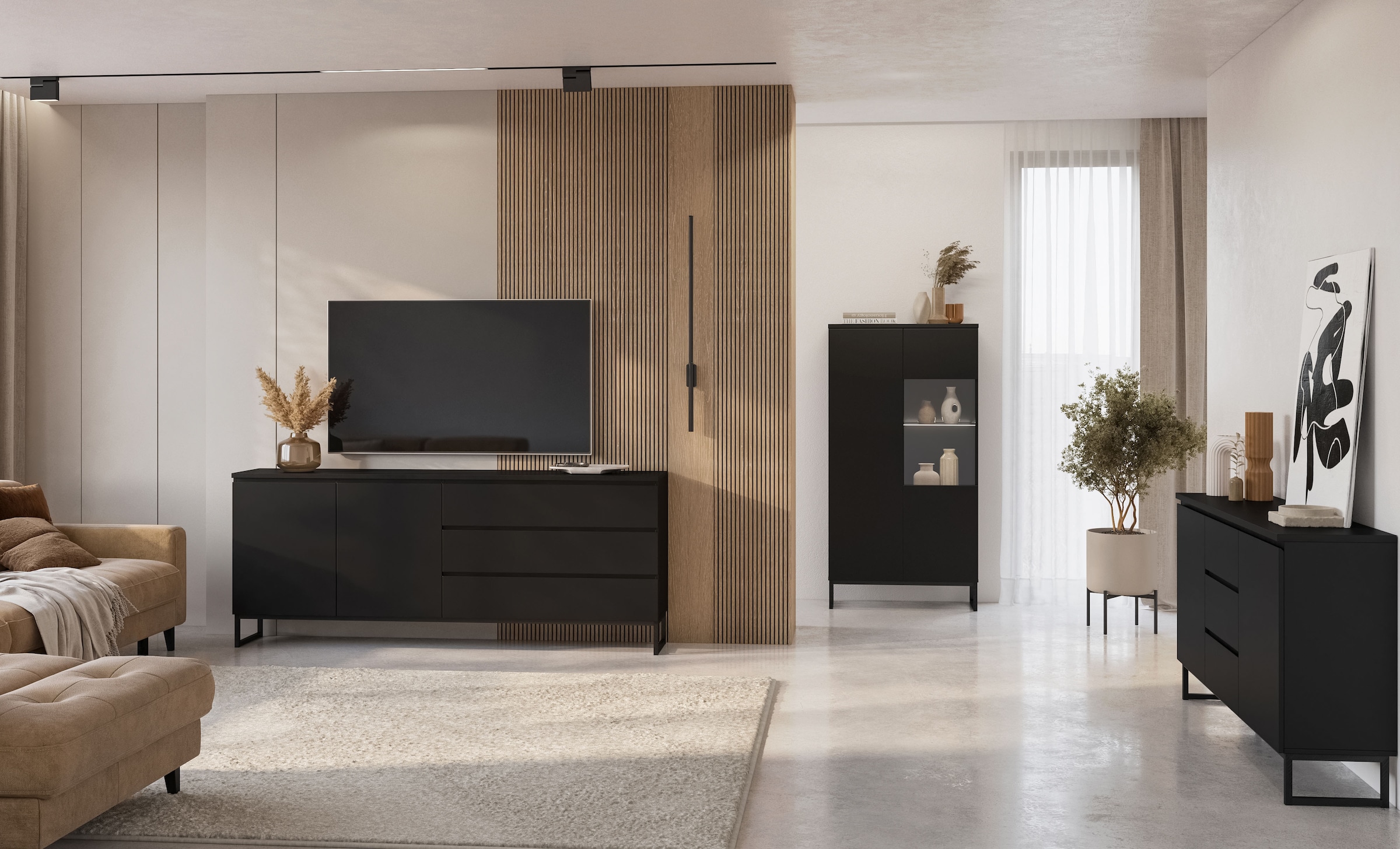 GOODproduct Vitrines »Modo II, Breite 80 cm, moderner griffloser Vitrineschrank« vitrine avec beaucoup d’espace de rangement, étagères réglables, porte en verre, patins en métal