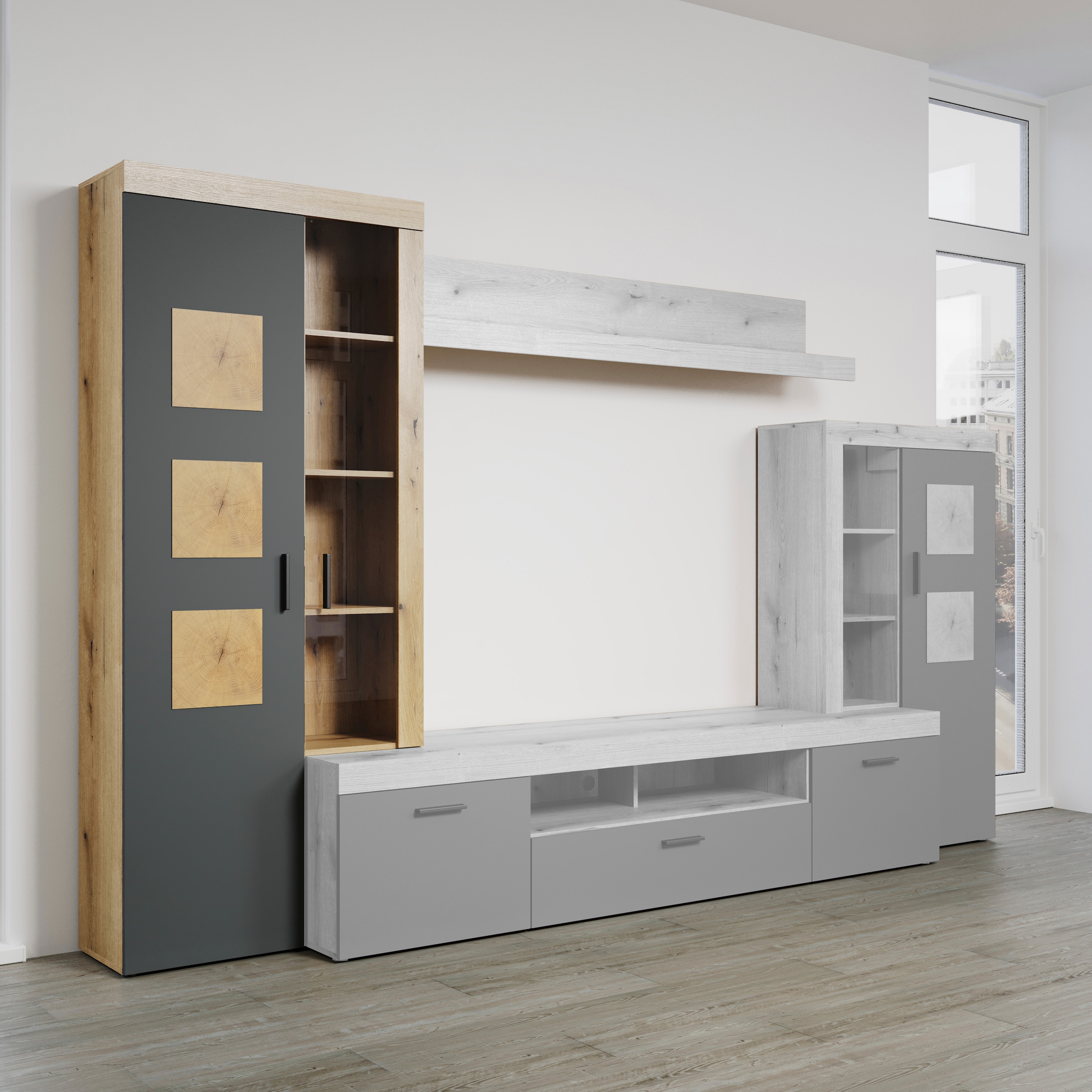 Home affaire Vitrine de rangement »Ghent« Paquet, 1 cuis tlg. avec applications en bois de bout