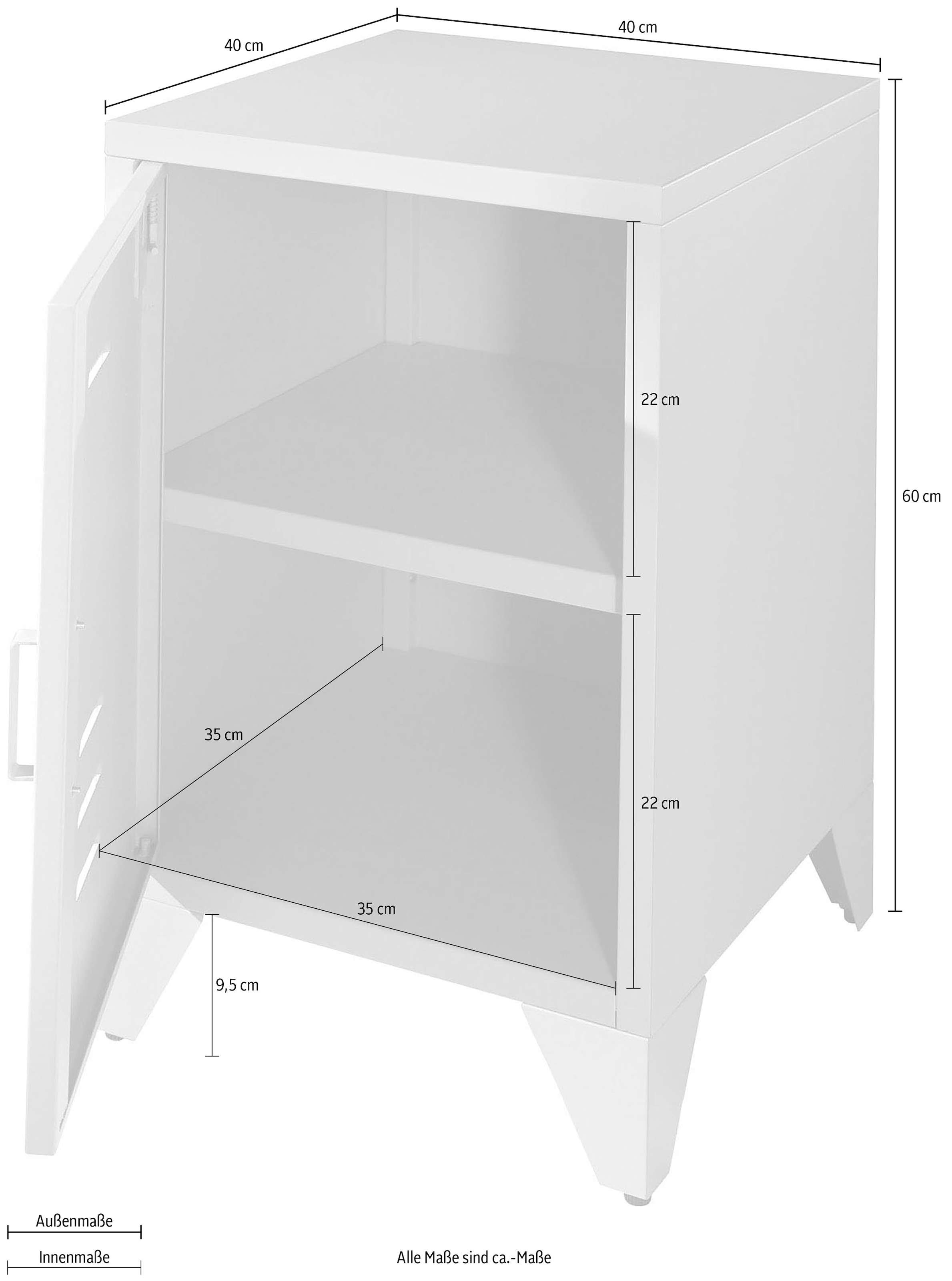 Vipack Nachtkonsole »Bronxx, mit 1 Tür mit Magnetverschluss, dahinter 2 geräumige Fächer« B/H/T ca. 40x60x40cm, moderner Industrial-Style, verschiedene Farben, 