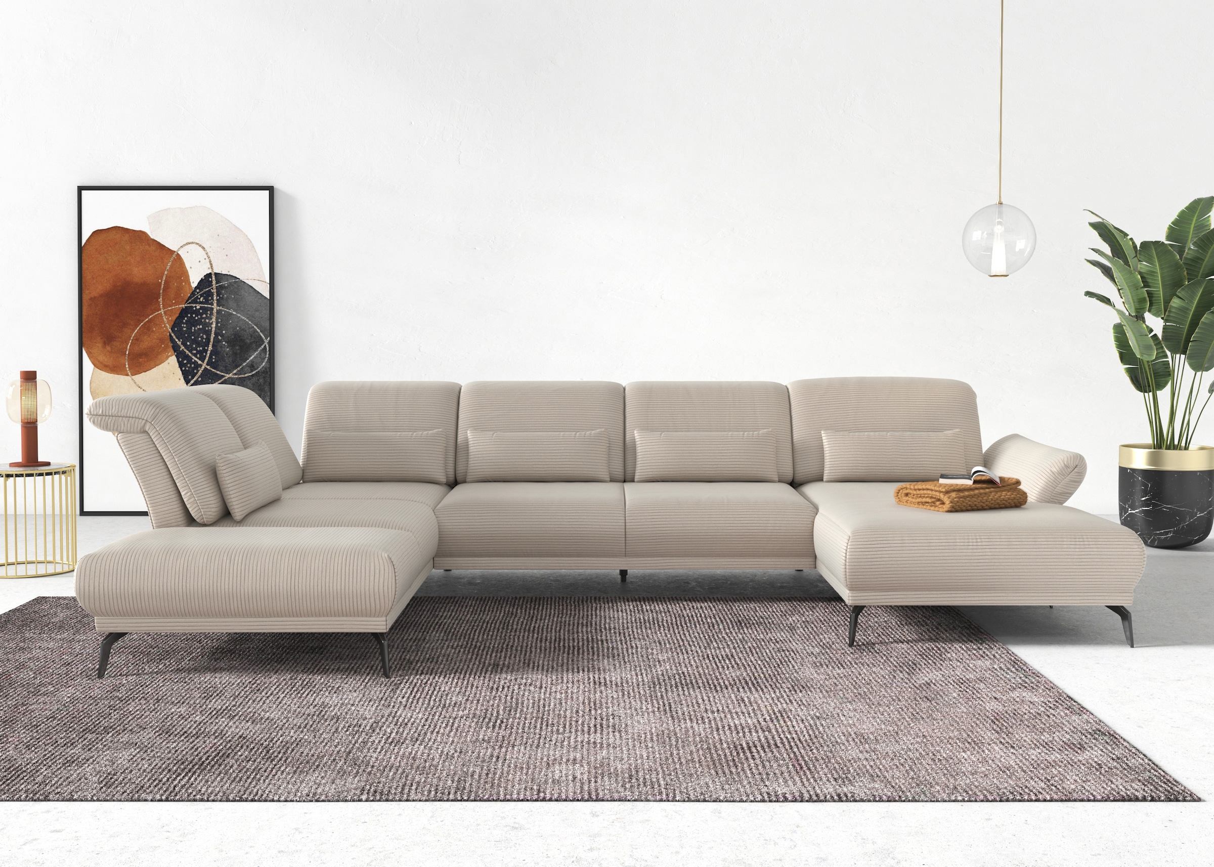 sit&more Paysage de salon »Coco U-Form« Sitztiefen-, Arm- und Kopfteilverstellung, Cord-Bezug, Fusshöhe 15 cm