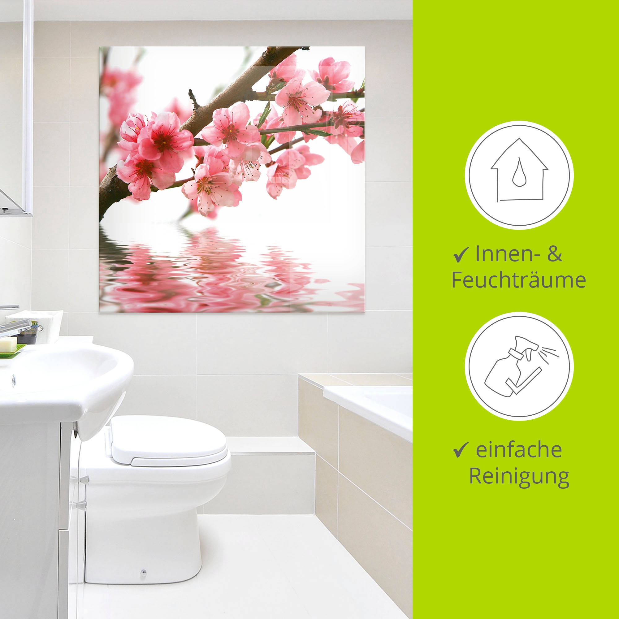 Artland Tableau en verre »Pfirsichblüten reflektieren im Wasser« 1 cuis tlg. in verschiedenen Grössen