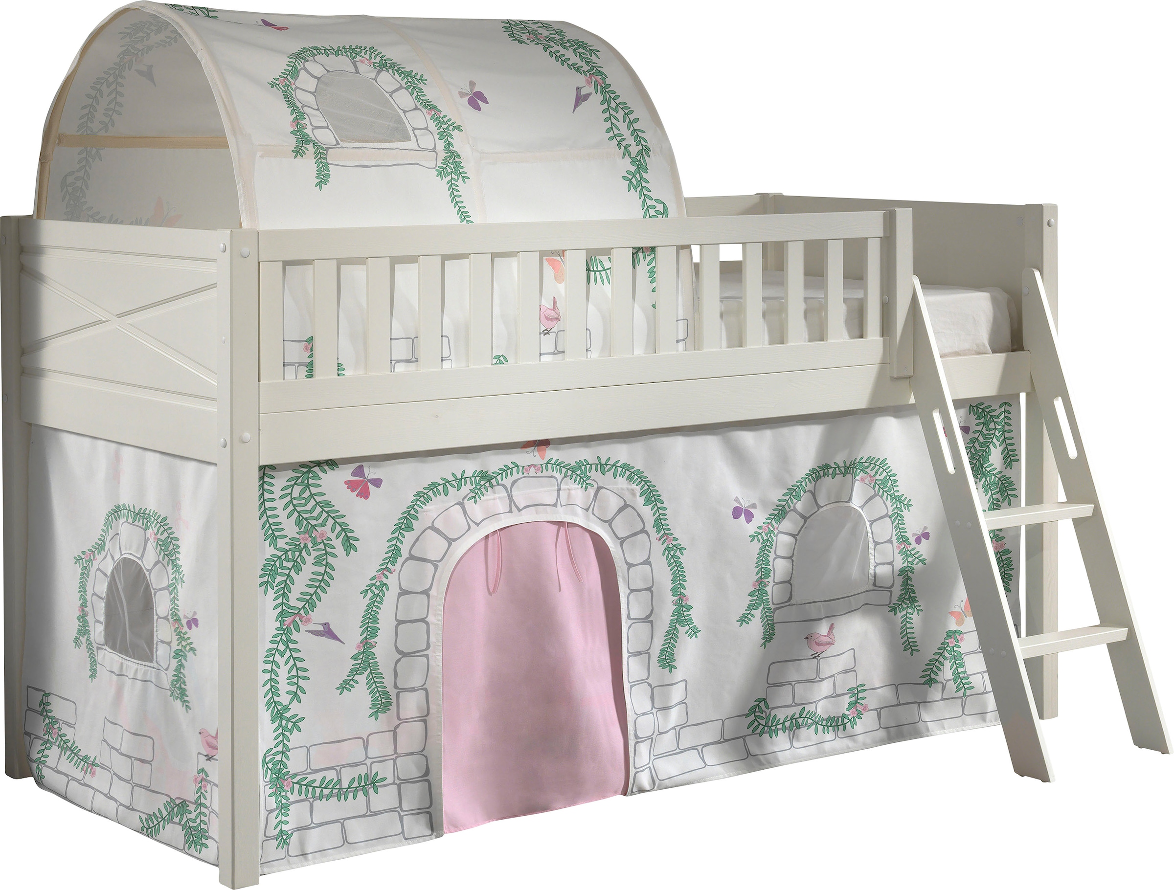 Vipack Hochbett »Scott« Made in Europe,  mit schräger Leiter, LF 90x200 cm, Vorhang, Tunnel, 4 Designs