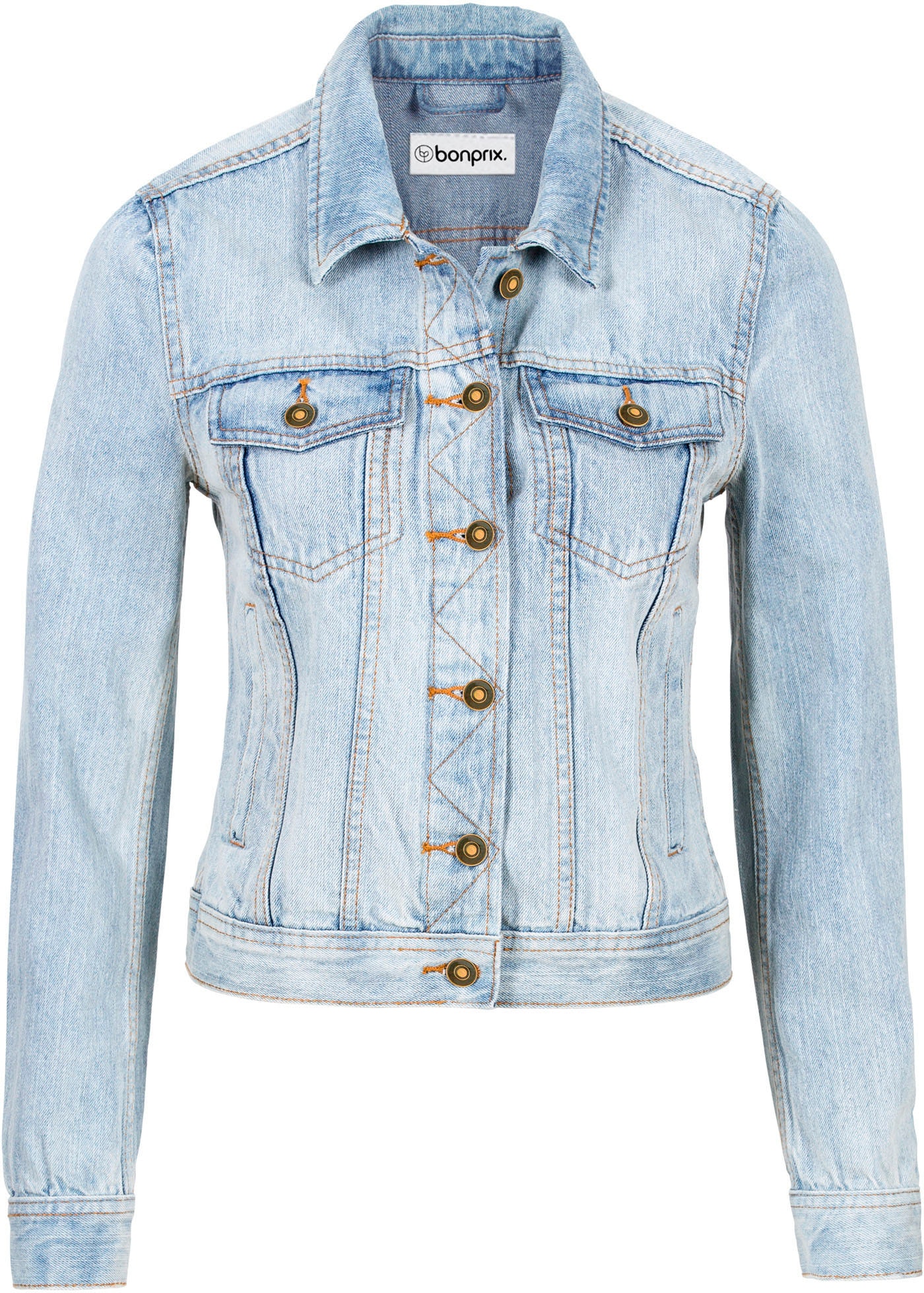 bonprix Veste en jean casual Stil, aus Baumwoll-Denim, schmale Passform, coole Waschung