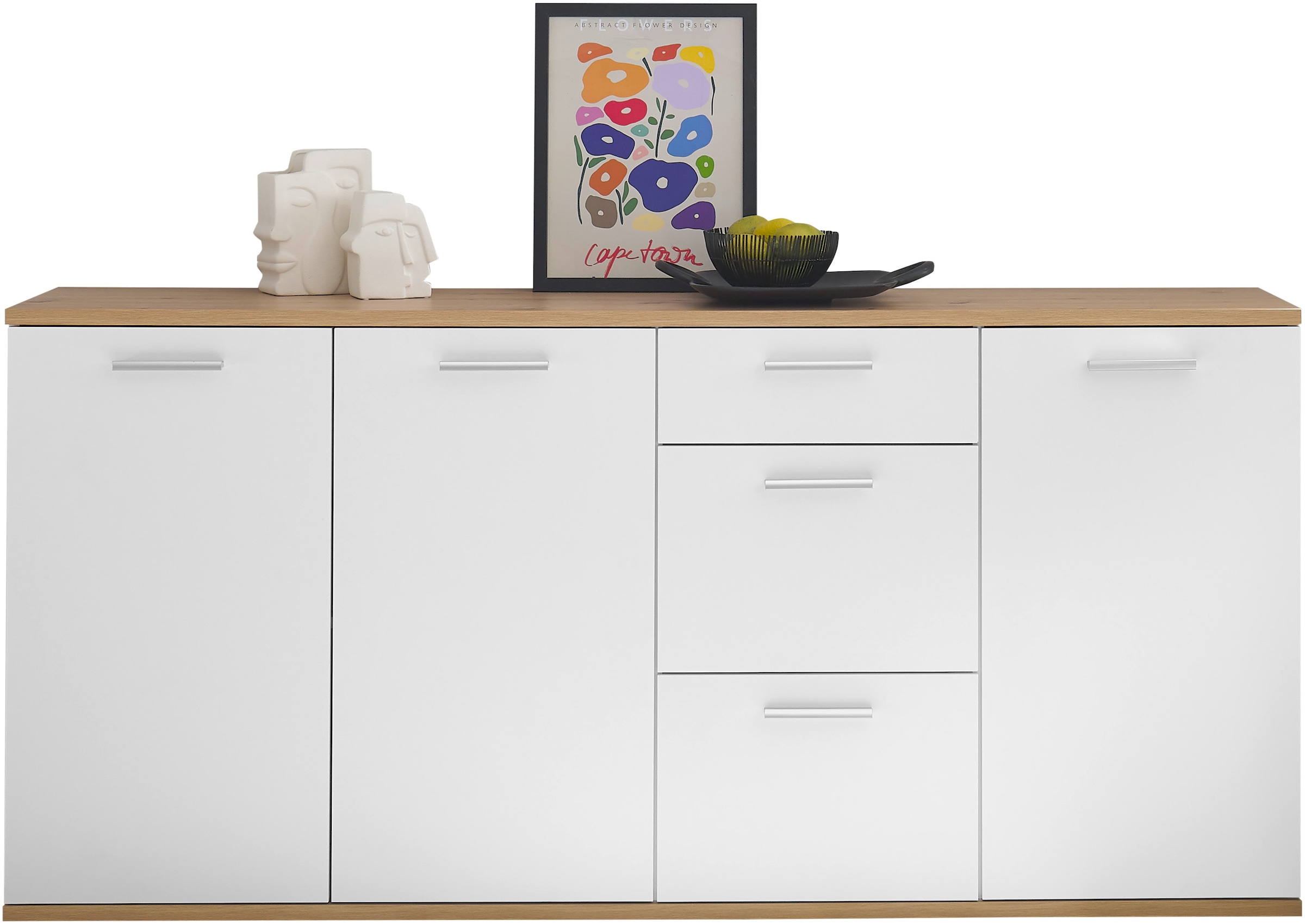 HBZ Kommode »BC1035 weiss matt, BxHxT 180x86x38 cm« Sideboard mit 3 Türen, 3 Schubkästen, 2 Einlegeböden