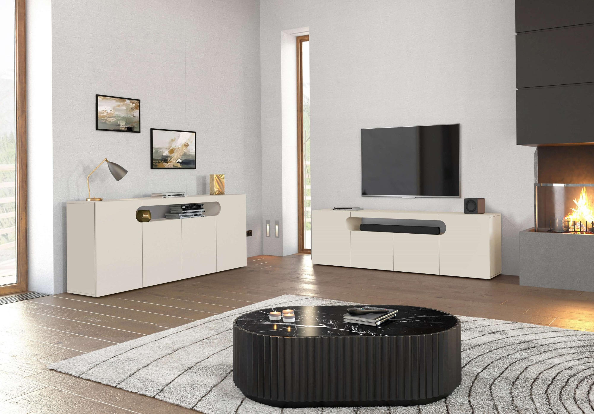 GOODproduct Lowboard »REAL,Lowboard,TV-Kommode,TV-Möbel,TV-Bank« 1 Stk. tlg. Mit 4 Türen, davon 2 abgerundet, die ein ovales offenes Fach bilden