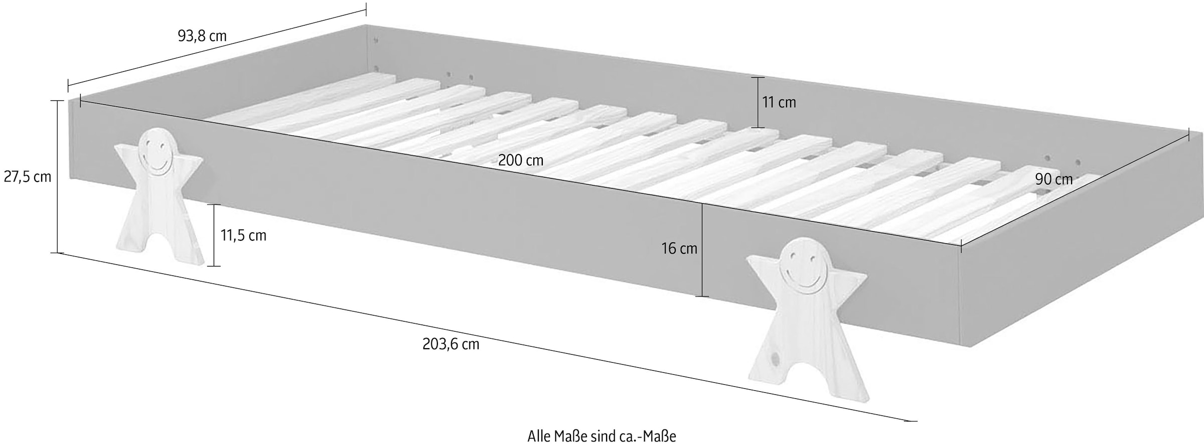 Vipack Kinderbett »Modulo, stapelbares Einzelbett, inkl. Rolllattenrost, 2 Farben« B/H/T ca. 203,6x93,8x48cm, Fuss Smile massiv, Bettseiten MDF lackiert,  Liegefläche 90/200 cm, einzeln oder als 2-er Set erhältlich