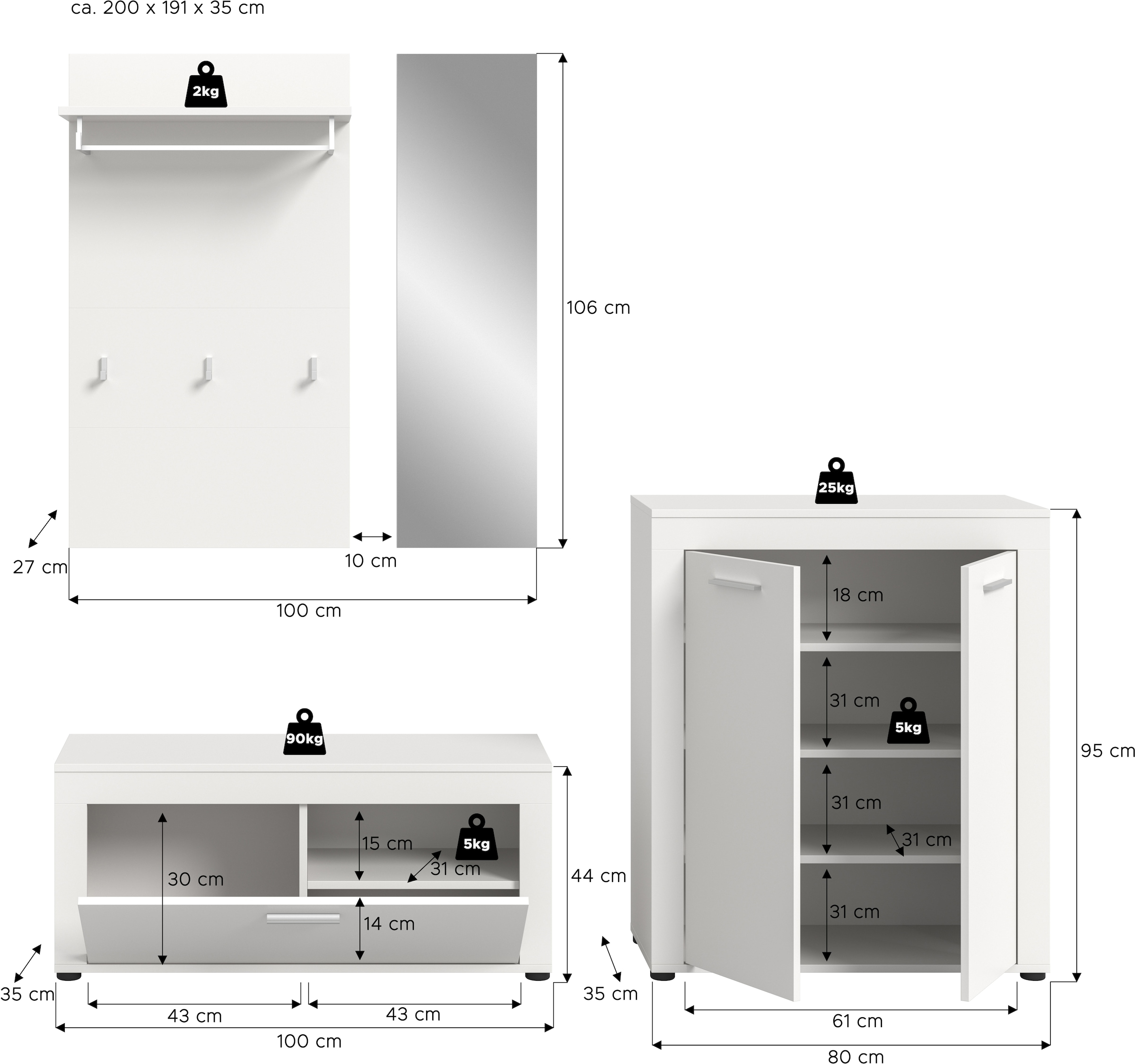 INOSIGN Garderoben-Set »Aosta« Set, 4 Stk. tlg.