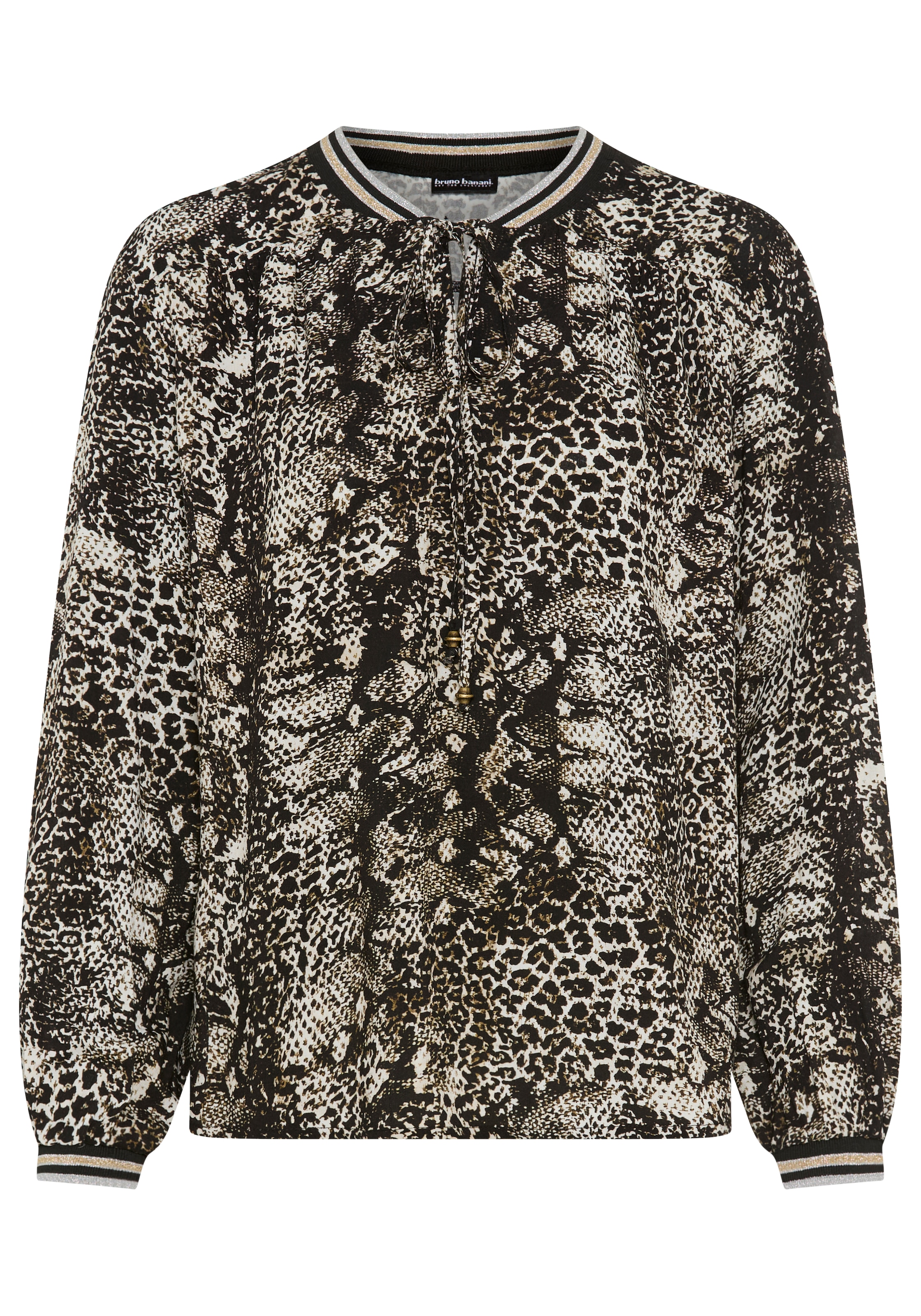 Bruno Banani Schlupfbluse »mit glitzernden Streifenbündchen« und modischem Animal-Print, hüftlang und figurumspielend