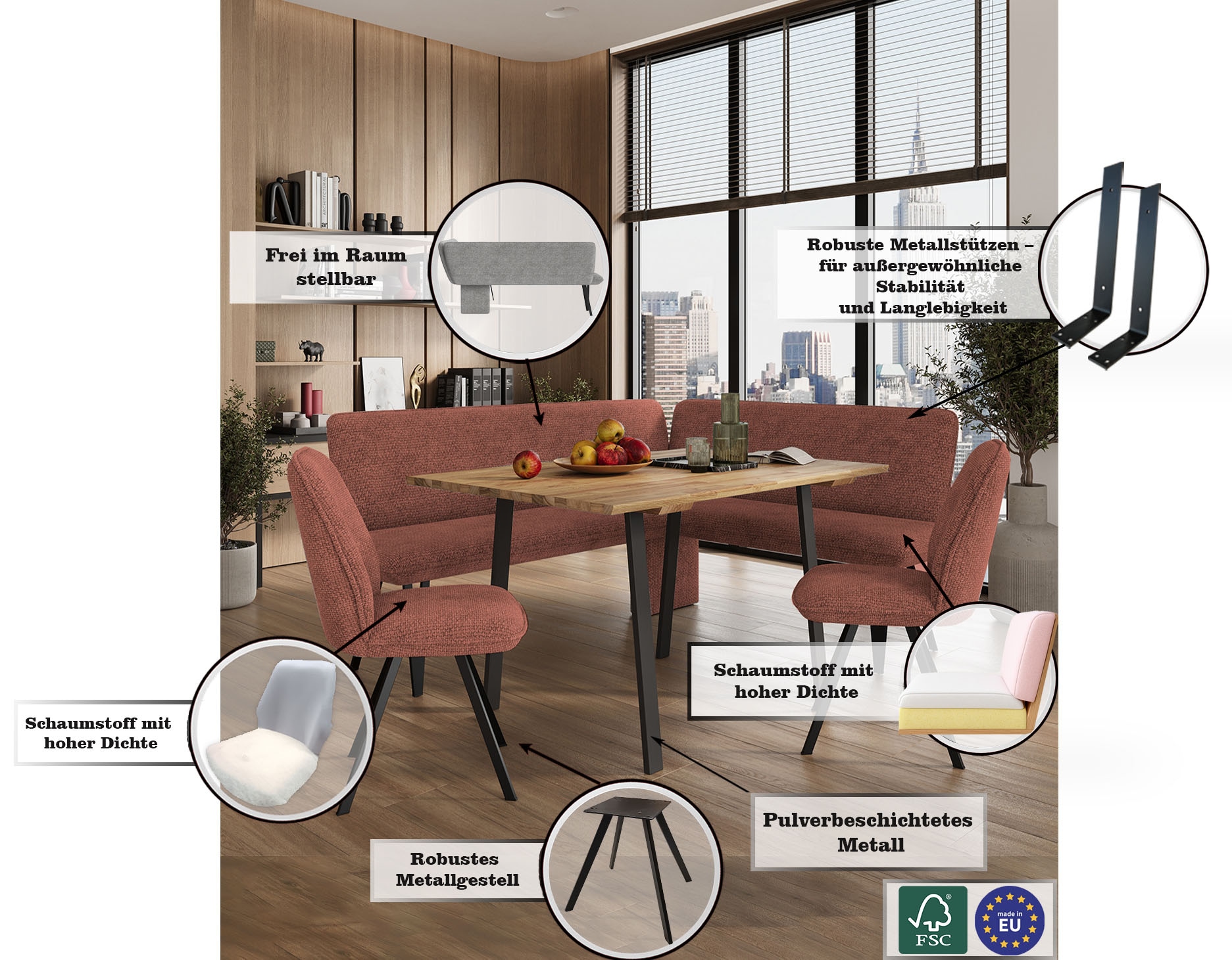 GOODproduct Banc d'angle »Mily Küchenbank, Polsterbank, Esszimmerbank, 205x164 cm« Moderne Bank und  Farben, Sitzplatzanzahl: 5, Frei in Raum stellbar