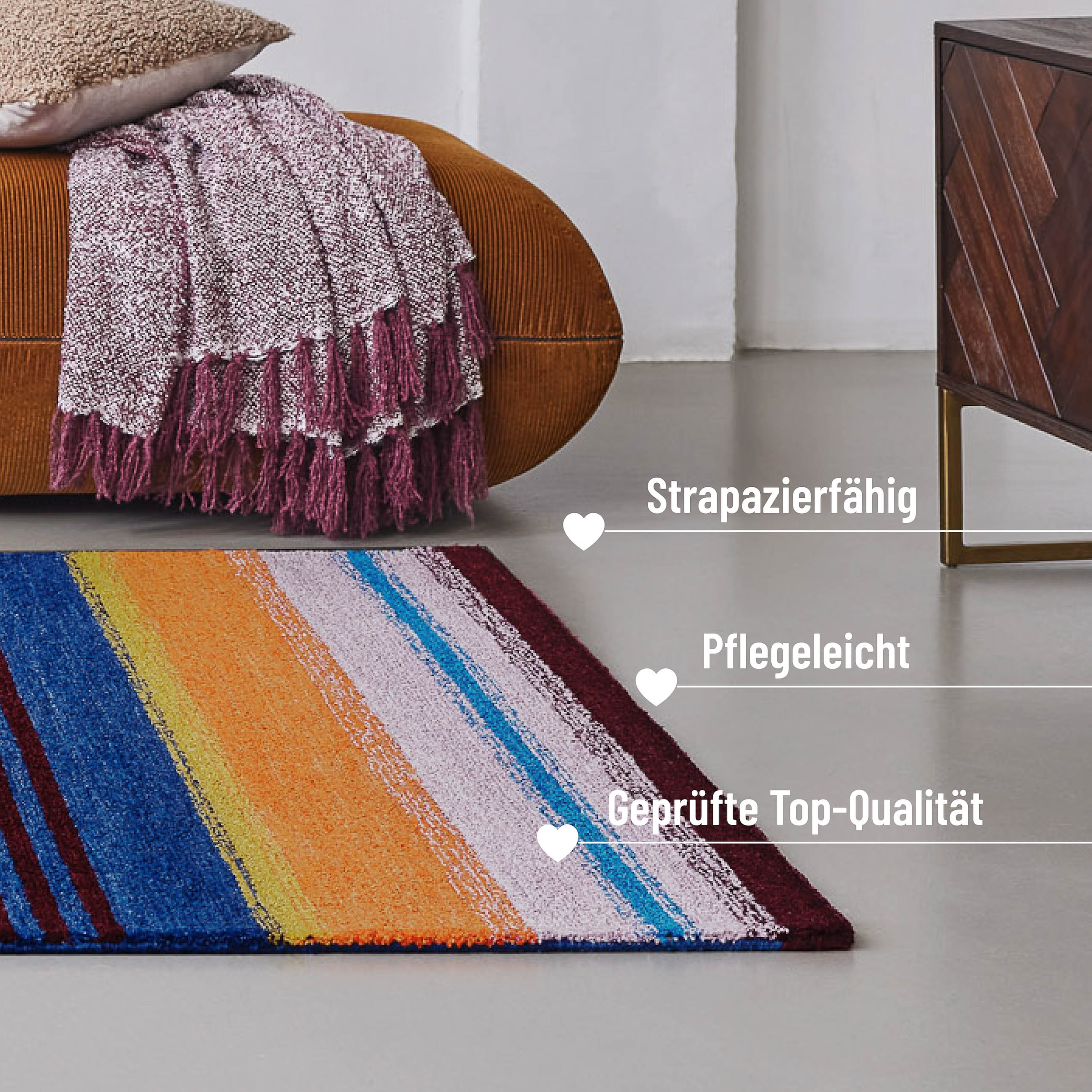 Wecon home Teppich »Petrol« rechteckig 7 mm Höhe handgefertigt, pflegeleicht, gestreift, Wohnzimmer, Schlafzimmer