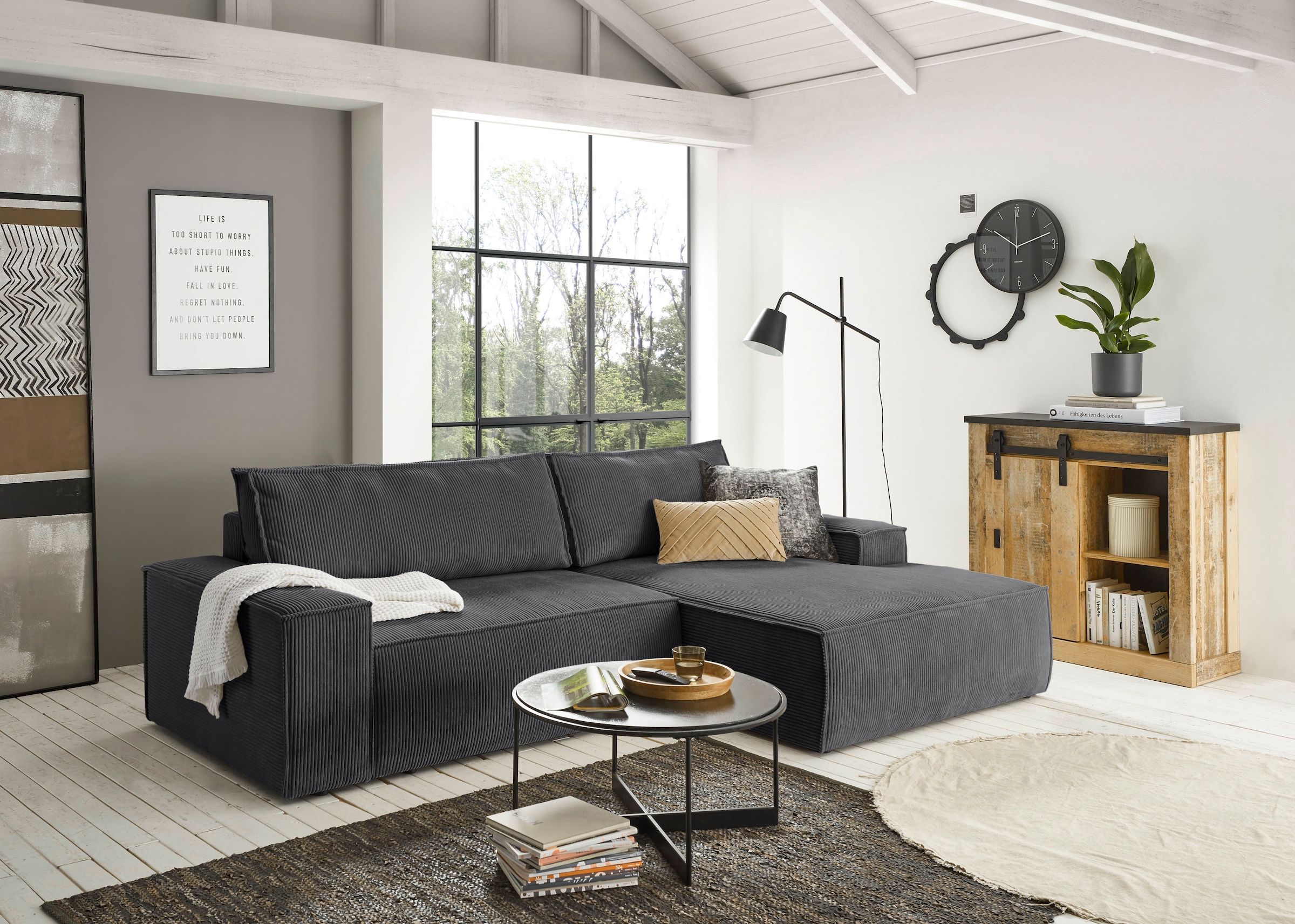 Home affaire Ecksofa »SHERWOOD L-Form, 267 cm - OTTO. Verlässliche Qualität.« Schlaffunktion mit Bettkasten (210x136 cm), Cord, Vintage, Samtvelours