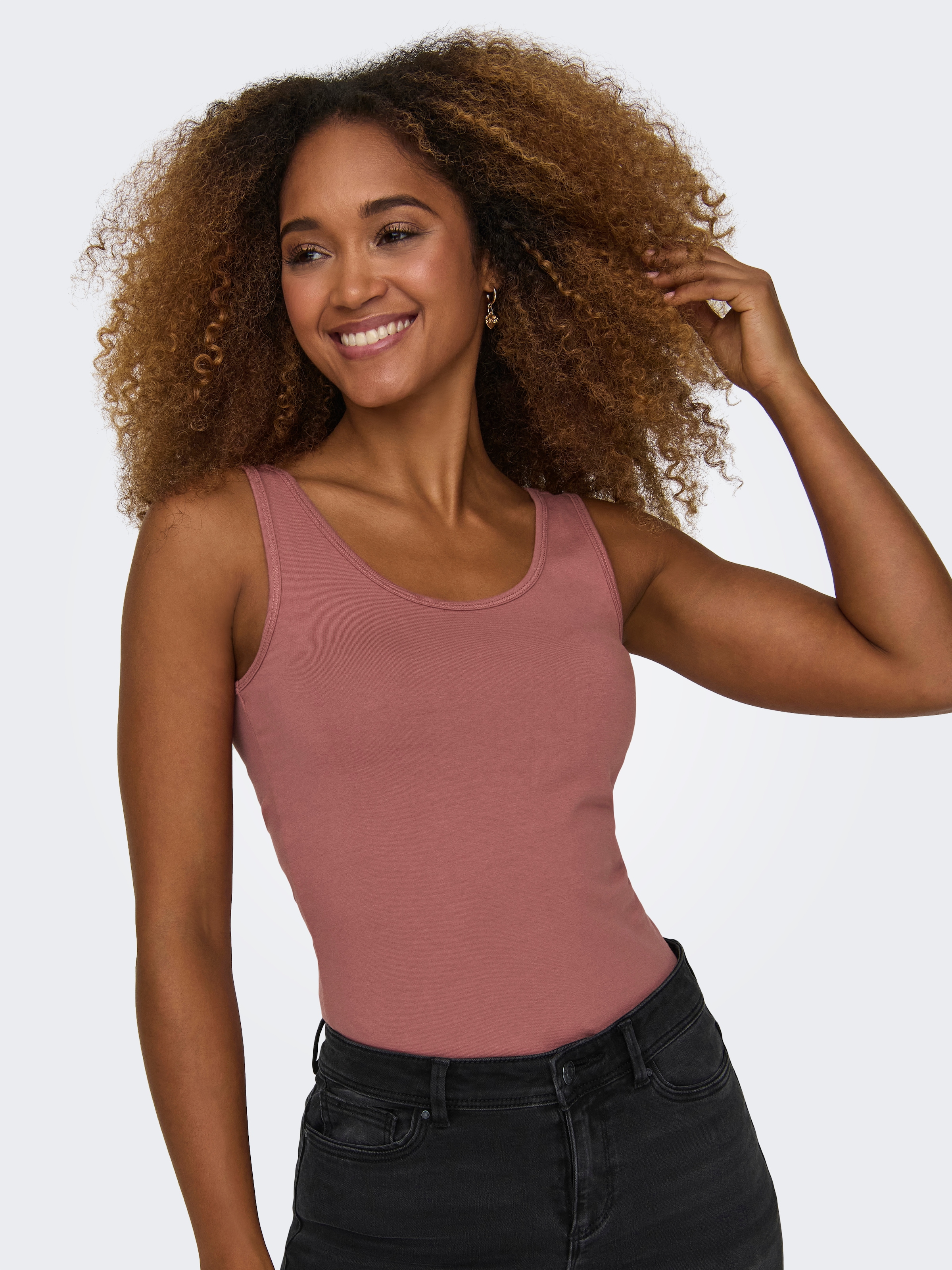 ONLY Débardeur »ONLLIVE – Slim-Fit Tanktops mit Stretch für optimalen Sitz« Paquet, pack de 2, 2 cuis coupe slim, décontracté, jersey, mélange coton, col rond