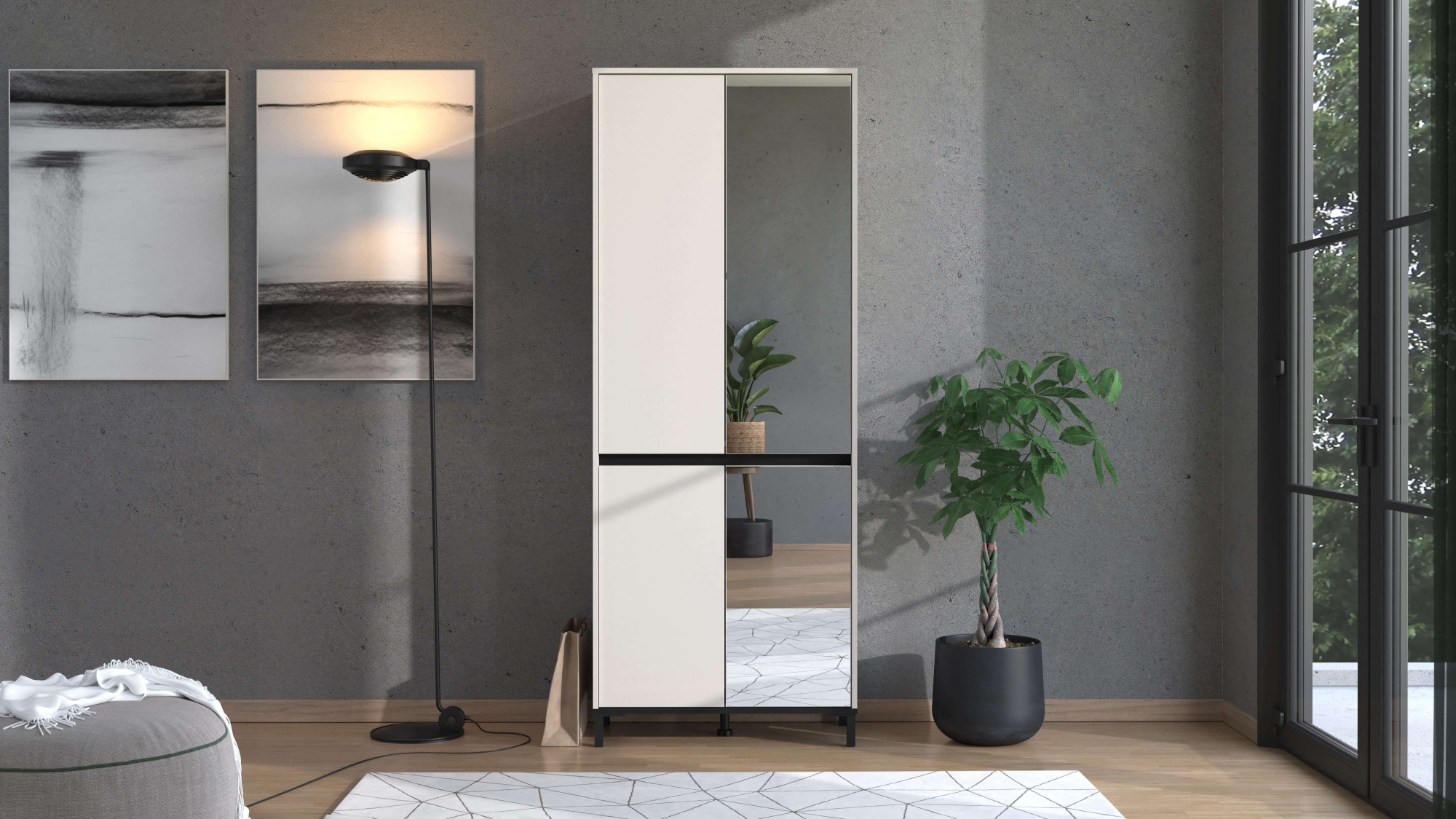 Home affaire Armoire à chaussures »Flannan, Schuhregal, Schuhkommode, Gesamthöhe 205,5 cm« mit Spiegeltür, acht Regale und eine Schublade, Gesamtbreite 80 cm