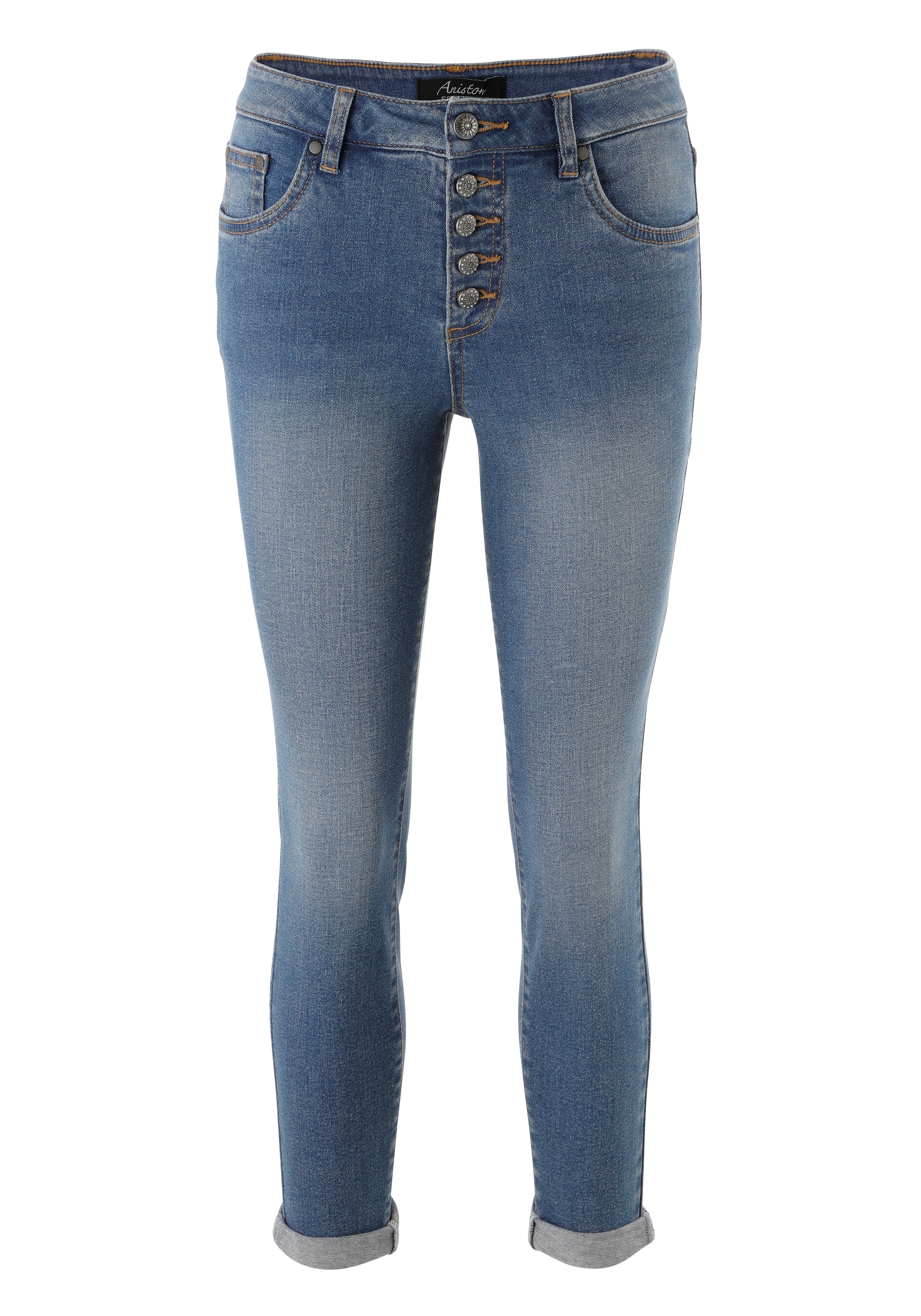 Aniston SELECTED Jeans droit sichtbare Knopfleiste und Used-Waschung - NEUE KOLLEKTION