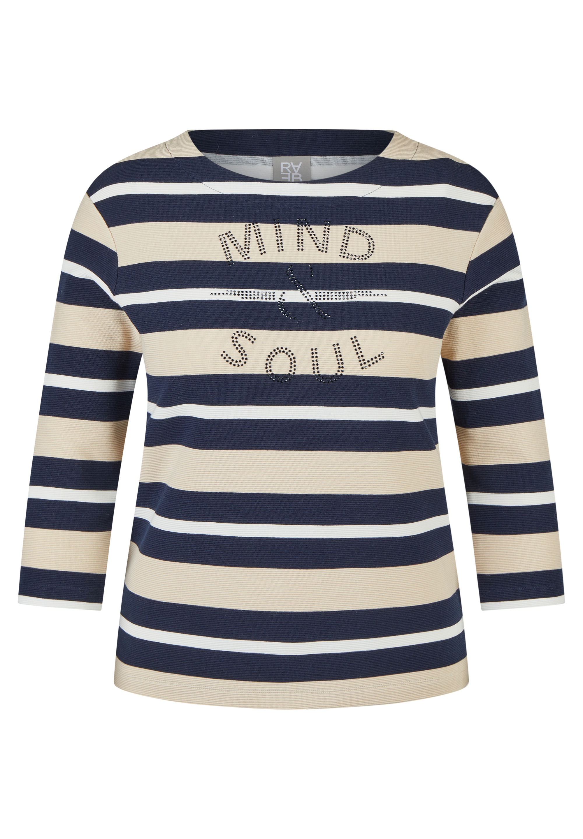 Rabe T-shirt à manches 3/4 im Streifen-Look und mit Glitzersteinen