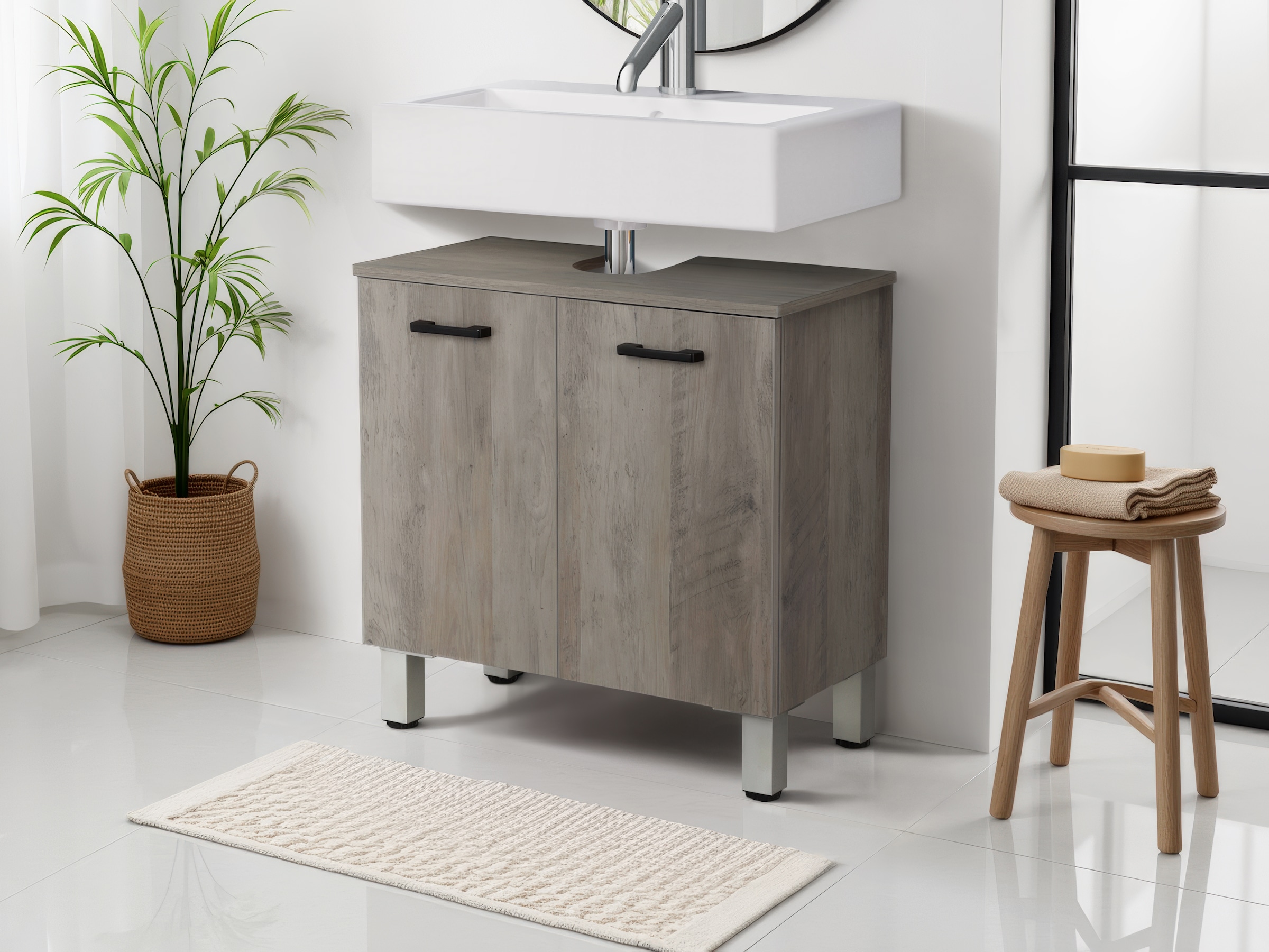 welltime Armoire sous lavabo »Florenz,Breite 60cm, 2 Tür, 2 Fächer, mit Siphonausschnitt, MDF-Front« in verschiedenen Farben erhältlich, Badmöbel, Badschrank, Kommode, Bad