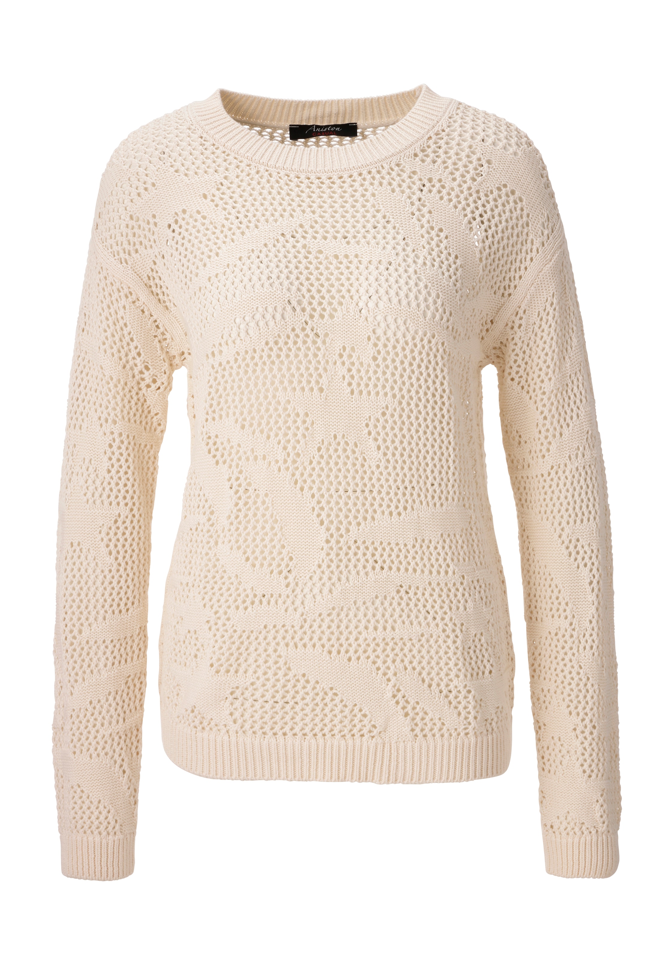 Aniston CASUAL Pull en tricot im trendigen Ajour-Muster mit eingestrickten Motiven - NEUE KOLLEKTION
