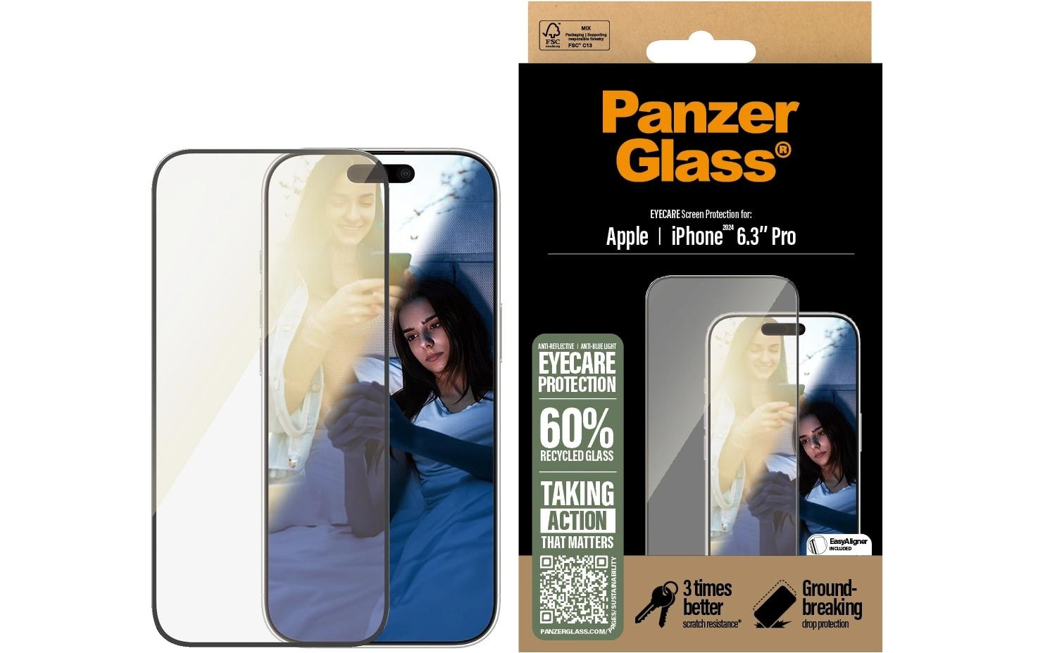 PanzerGlass Displayschutzglas »Ultra Wide Fit EyeCare iPhone 16 Pro« für iPhone 16 Pro 1 Stk. tlg.