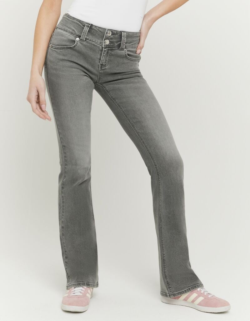 Tally Weijl Bootcut-Jeans »SPADECYNTIA« Baumwollmischung, Low Waist, mit doppeltem Knopf am breiten Bund