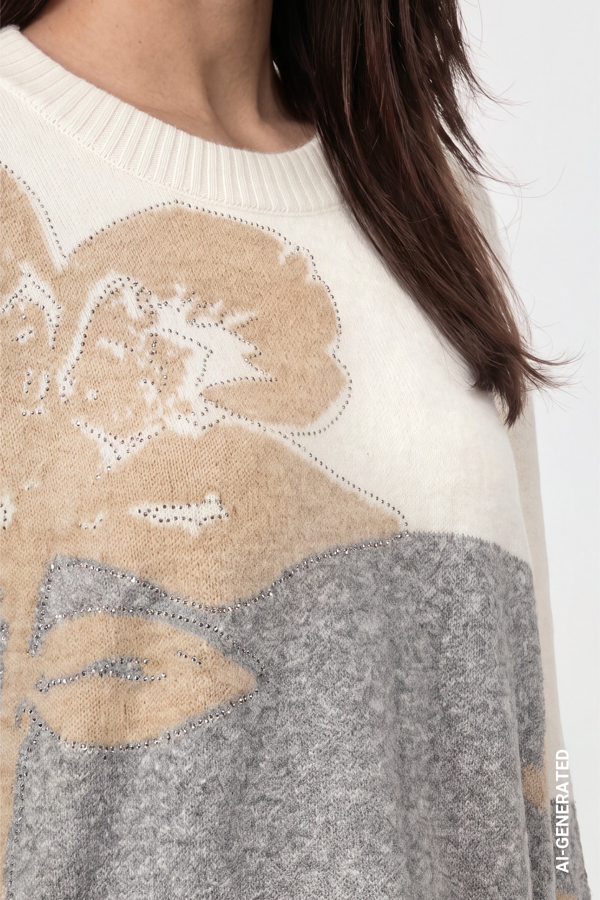 Monari Pull en tricot »Pullover Intarsie + Schmuck« Regular fit mit Blumendetails