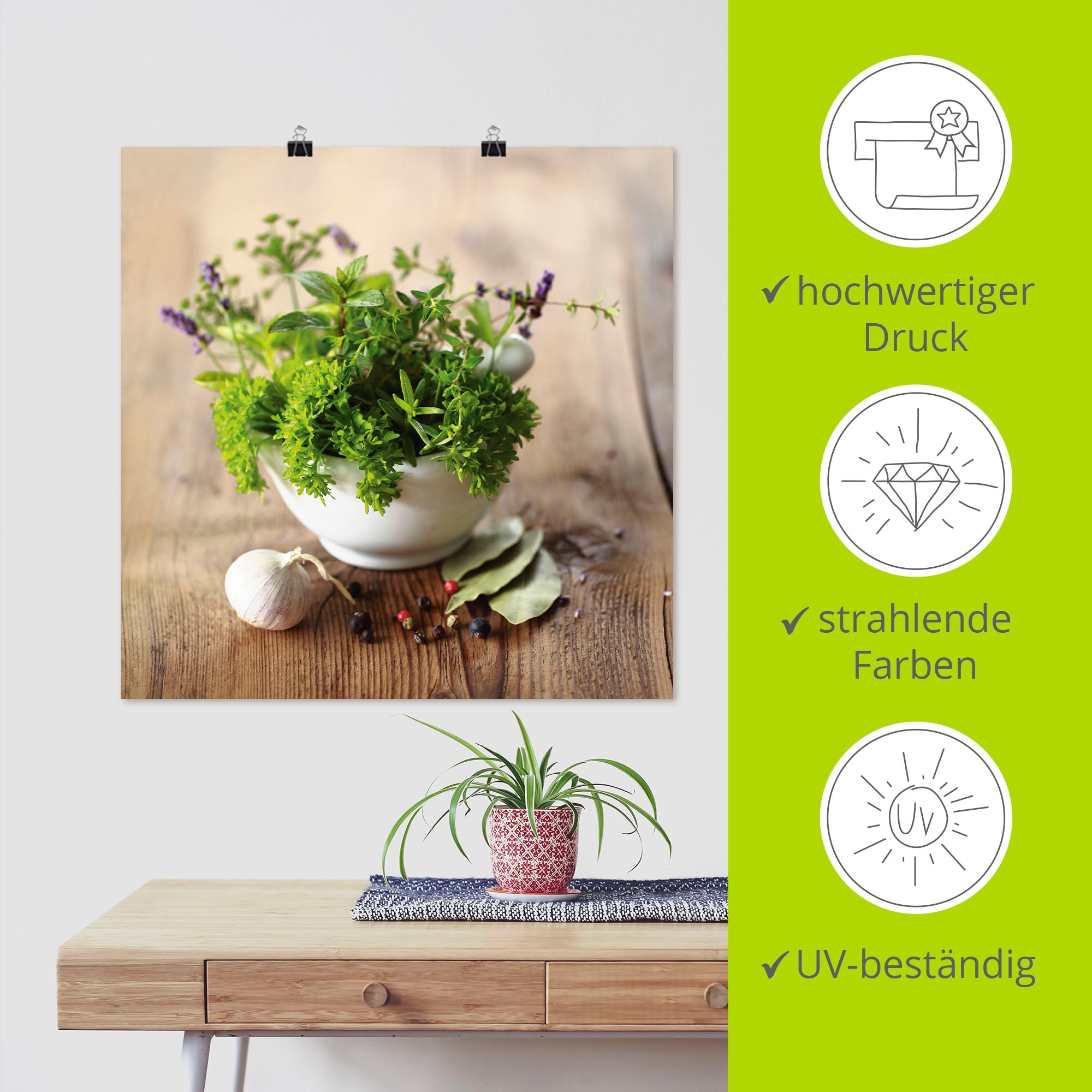 Artland Fresque murale »Verschiedene Kräuter - Küche« 1 cuis tlg. als Alubild, Leinwandbild, Poster in verschied. Grössen