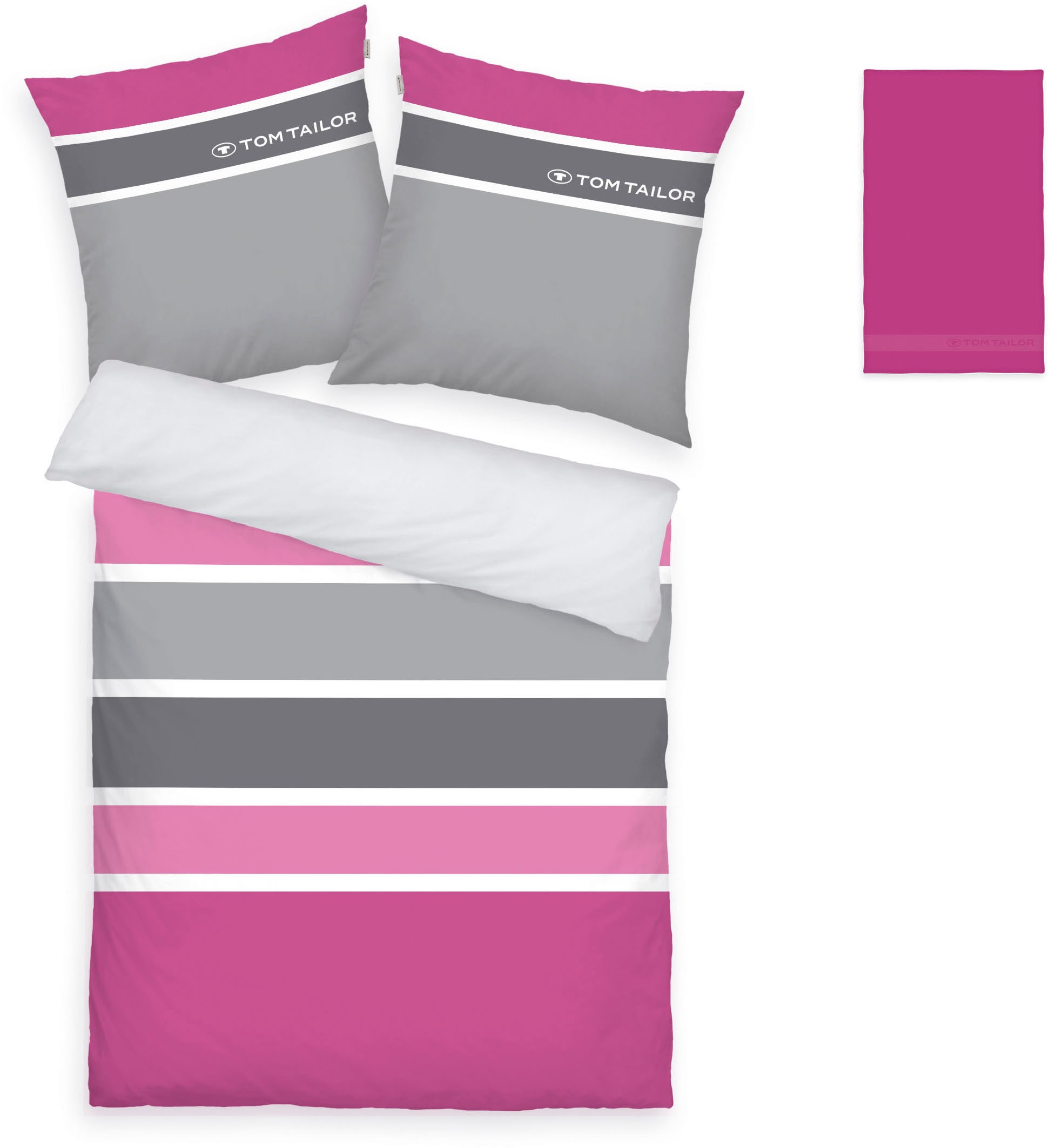 TOM TAILOR HOME Bettwäsche »Felix in Gr. 135x200 oder 155x220 cm« 3 Stk. tlg. mit GRATIS-Zugabe: Gästehandtuch (100% Baumwolle), mit Reissverschluss