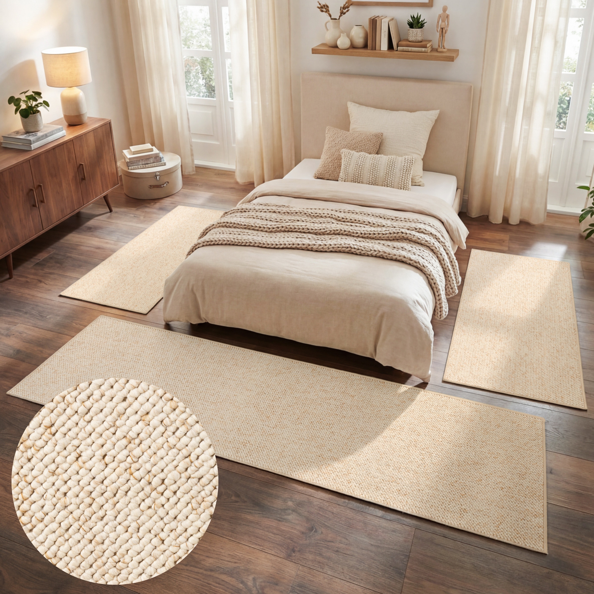 HANSE Home Bordure de lit »Wolly 2« Höhe 12 mm 3 cuis tlg. tapis de lit, set de 3 coureurs, uni, poils courts, coureur de lit