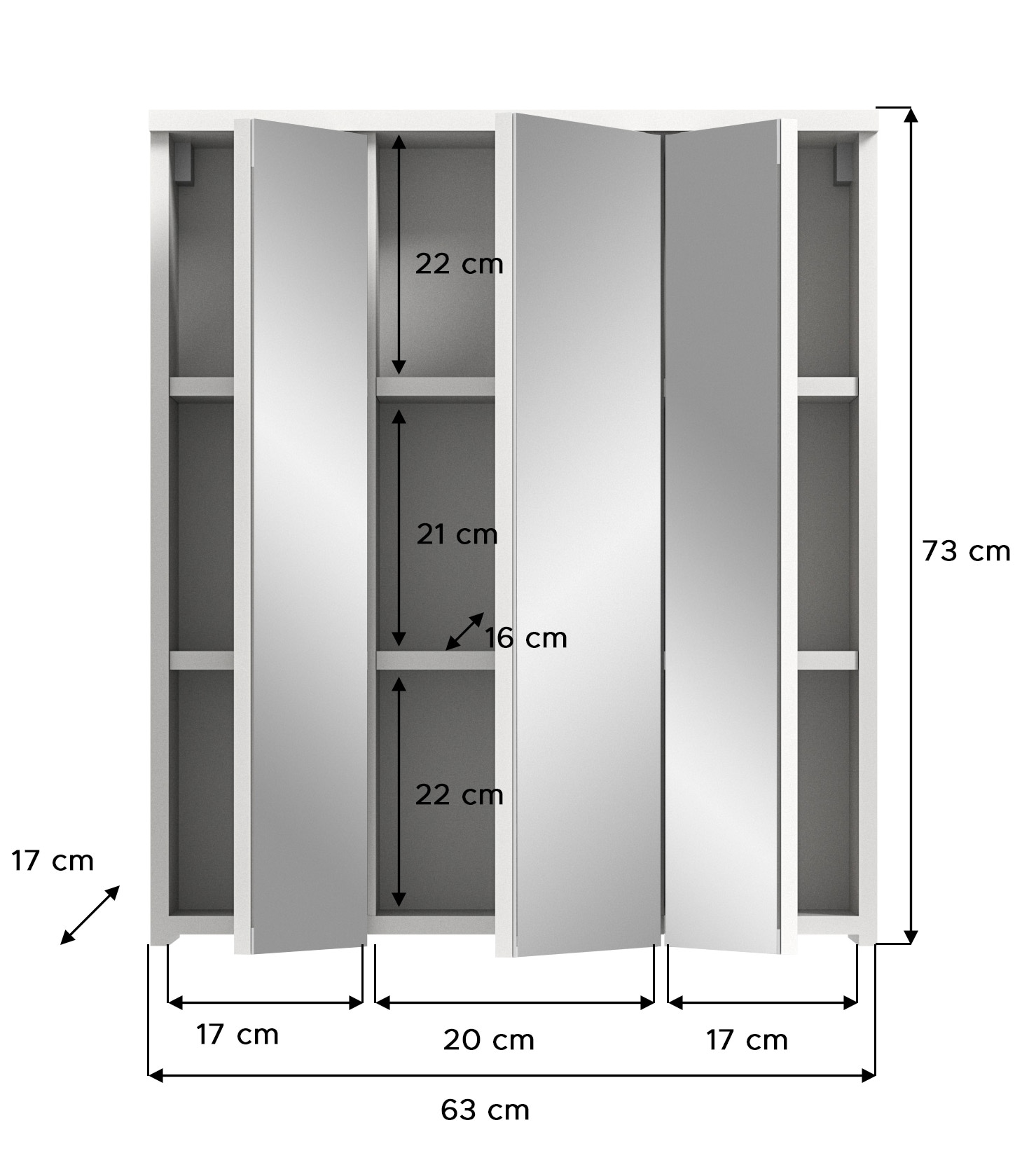INOSIGN Spiegelschrank »CAPRI, Breite 63 cm, 3 Spiegeltüren mit Soft-Close-Funktion, 9 Fächer« Badschrank, Schrank, Hängeschrank, Spiegel
