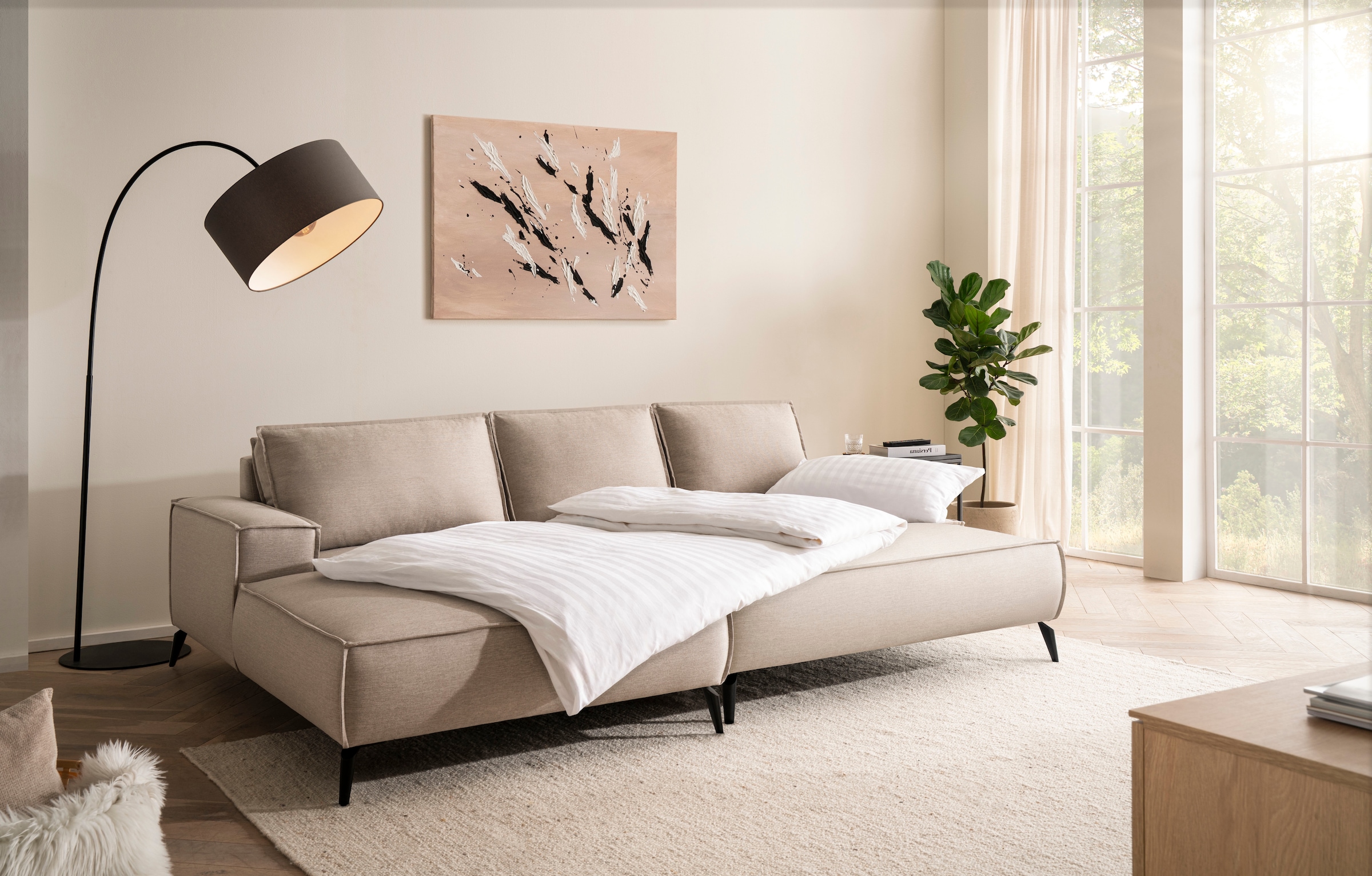 Home affaire Sitzgruppe »TVINNU, Polsterecke L-Form, Schlaffunktion, mit Hocker« Set,  Set, stellbar zum Schlafsofa (Krokodilverbinder)