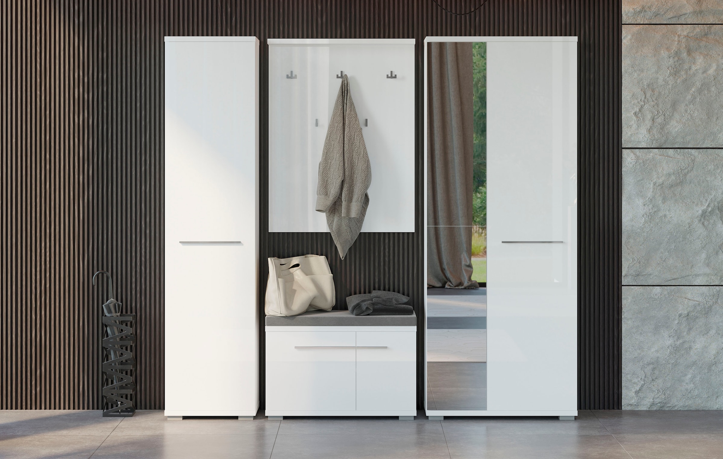 GOODproduct Garderobenschrank »Piano« UV lackiert, hochglänzend, Soft-Close Funktion, mit Spiegel