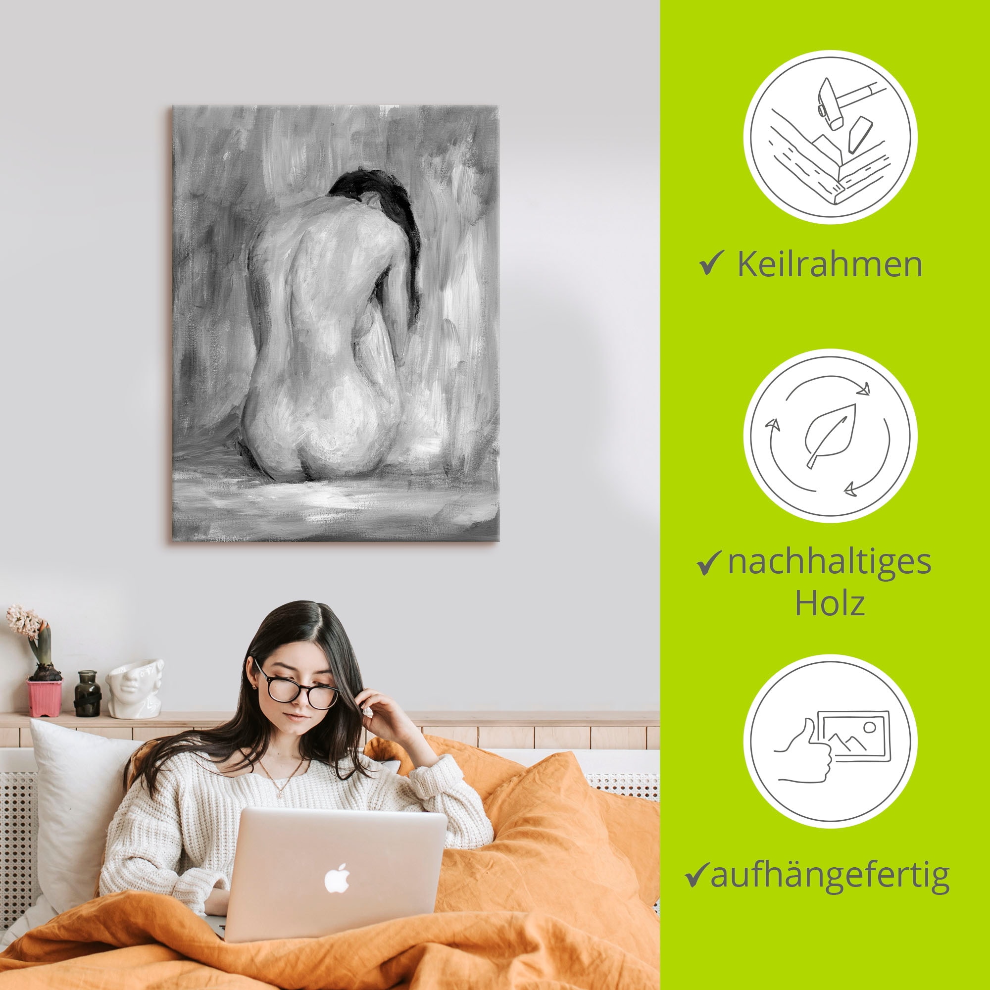 Artland Leinwandbild »Figur in schwarz & weiss II« Frau 1 Stk. tlg. auf Holzrahmen gespannt