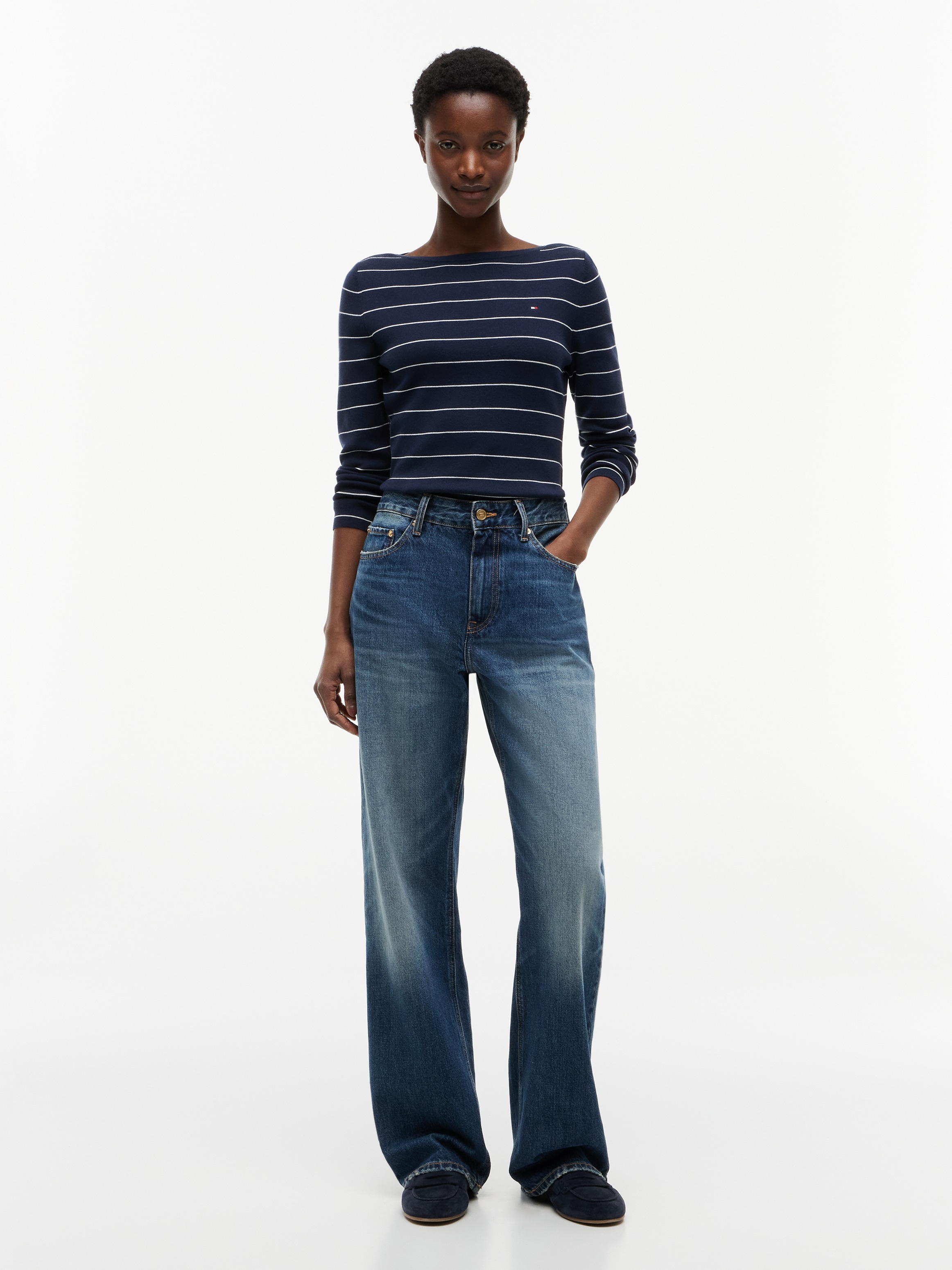 Tommy Hilfiger Pull en tricot »FULL NEEDLE BOAT-NK LS SWT« mélange de coton