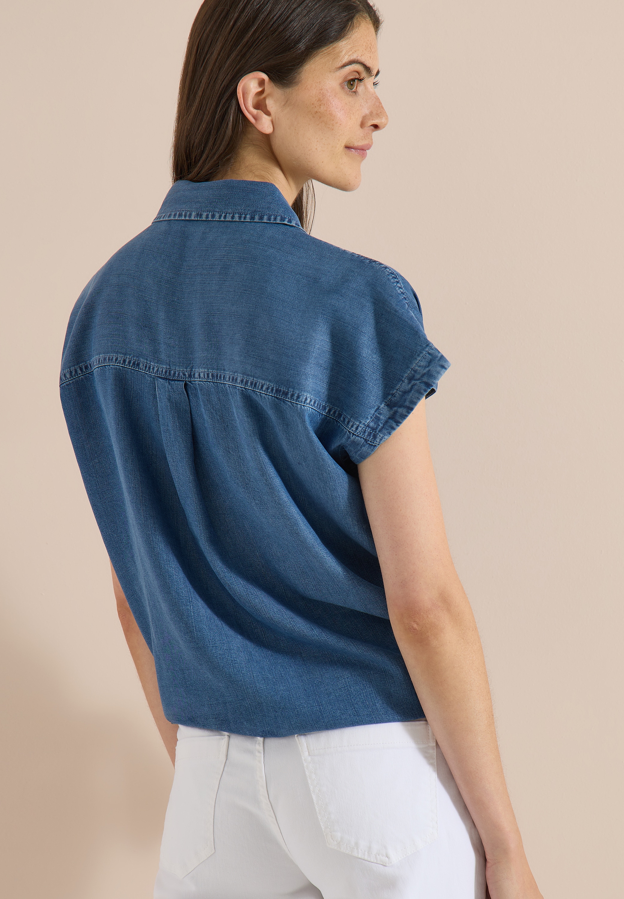 Cecil Blouse chemise blouse d'été aspect denim / détail noué à l'ourlet
