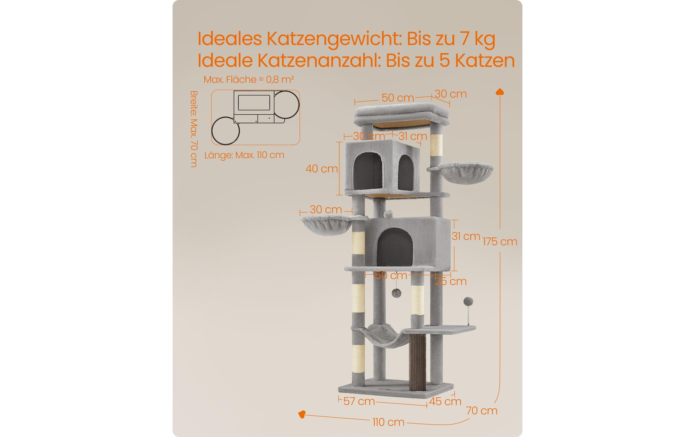 FEANDREA Kratzbaum »für Wohnungskatzen 178 cm« 175 cm hoch