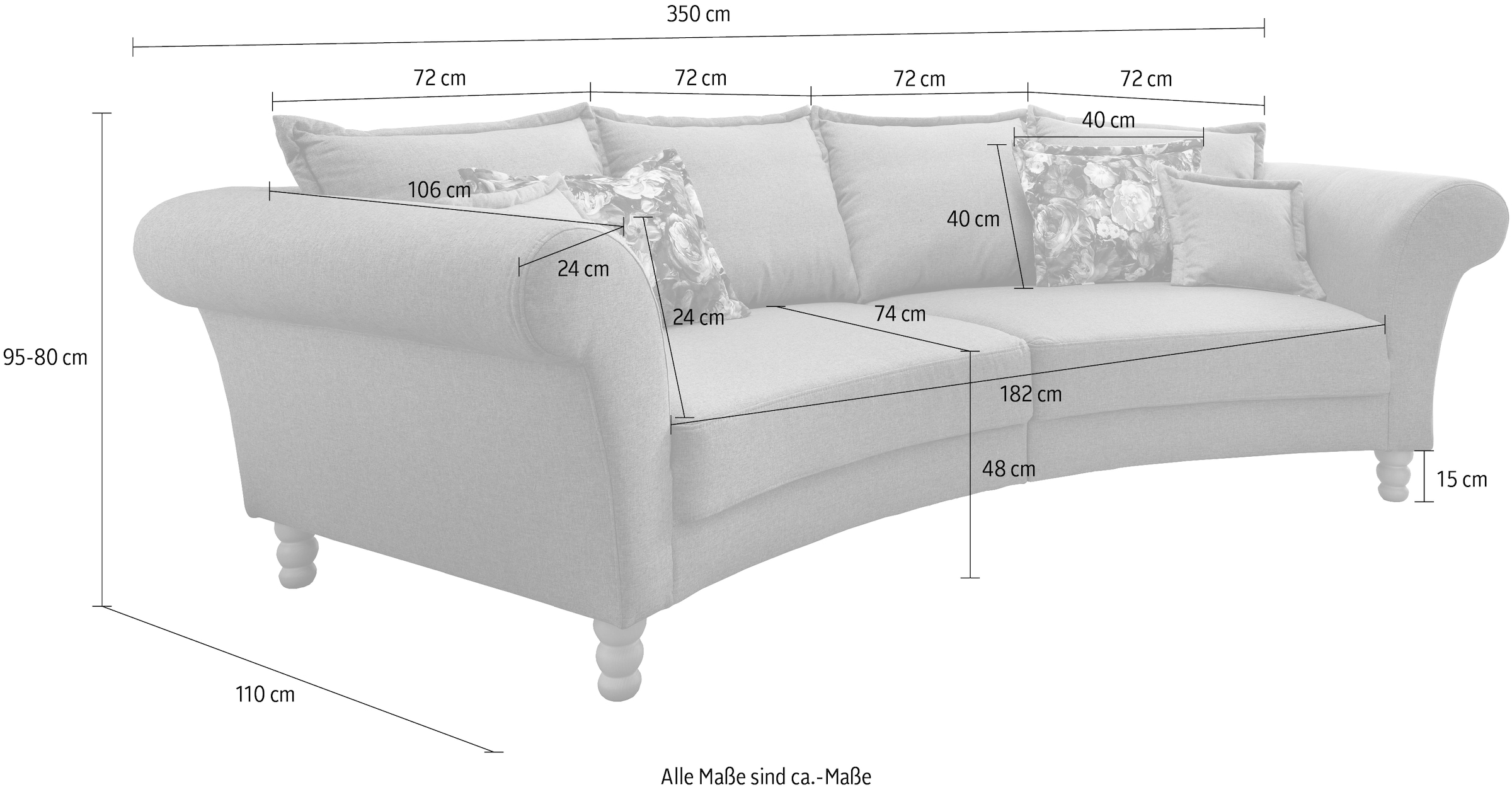 Home affaire Big-Sofa »Tassilo geschwungene Formensprache, bequem, Mega Sofa, Breite 350cm«