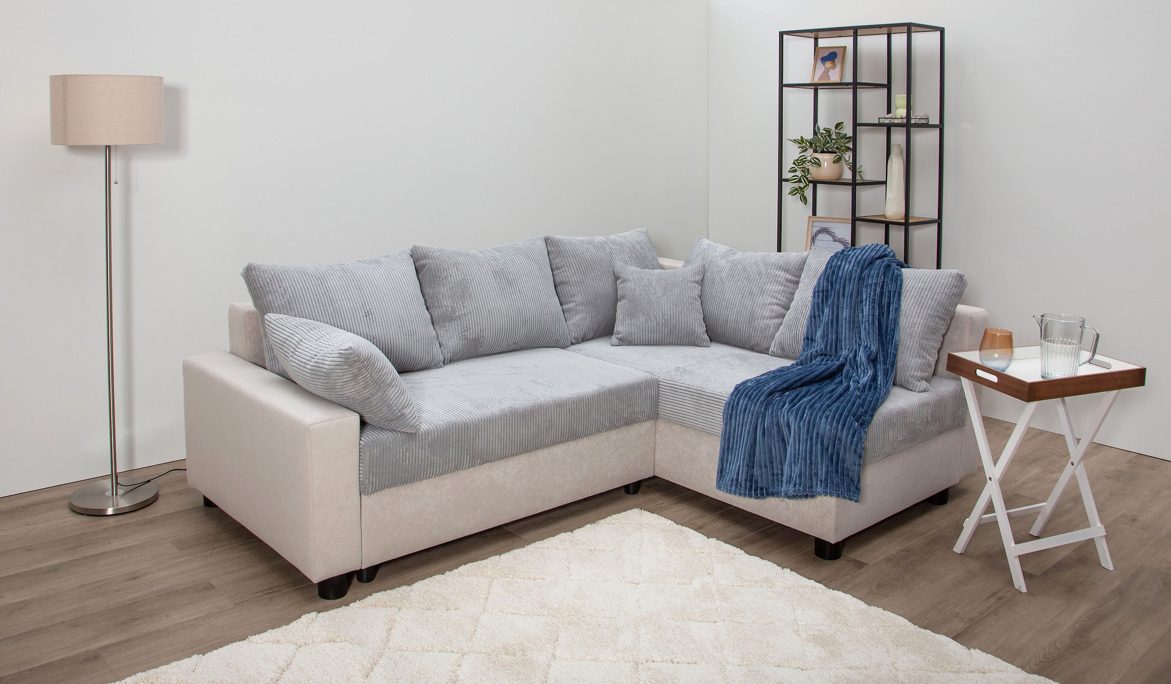 COLLECTION AB Canapé d'angle »Parma L-Form, B: 224 cm« fonction lit, coffre-lit & 2 coussins décoratifs, ressorts ensachés