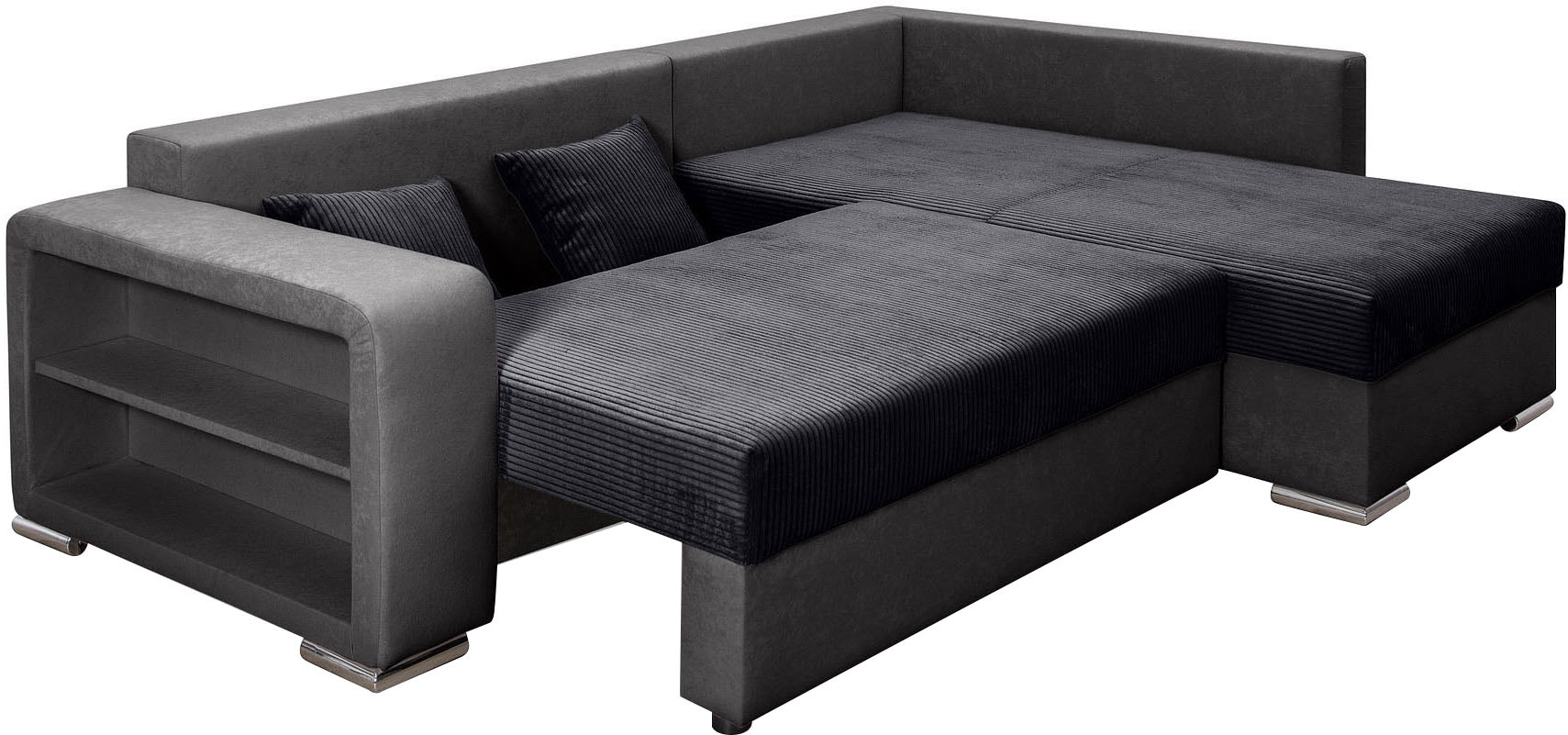 COLLECTION AB Canapé d'angle »John L-Form, B: 226 cm« Bettfunktion, Bettkasten, Regalelement & 2 Zierkissen