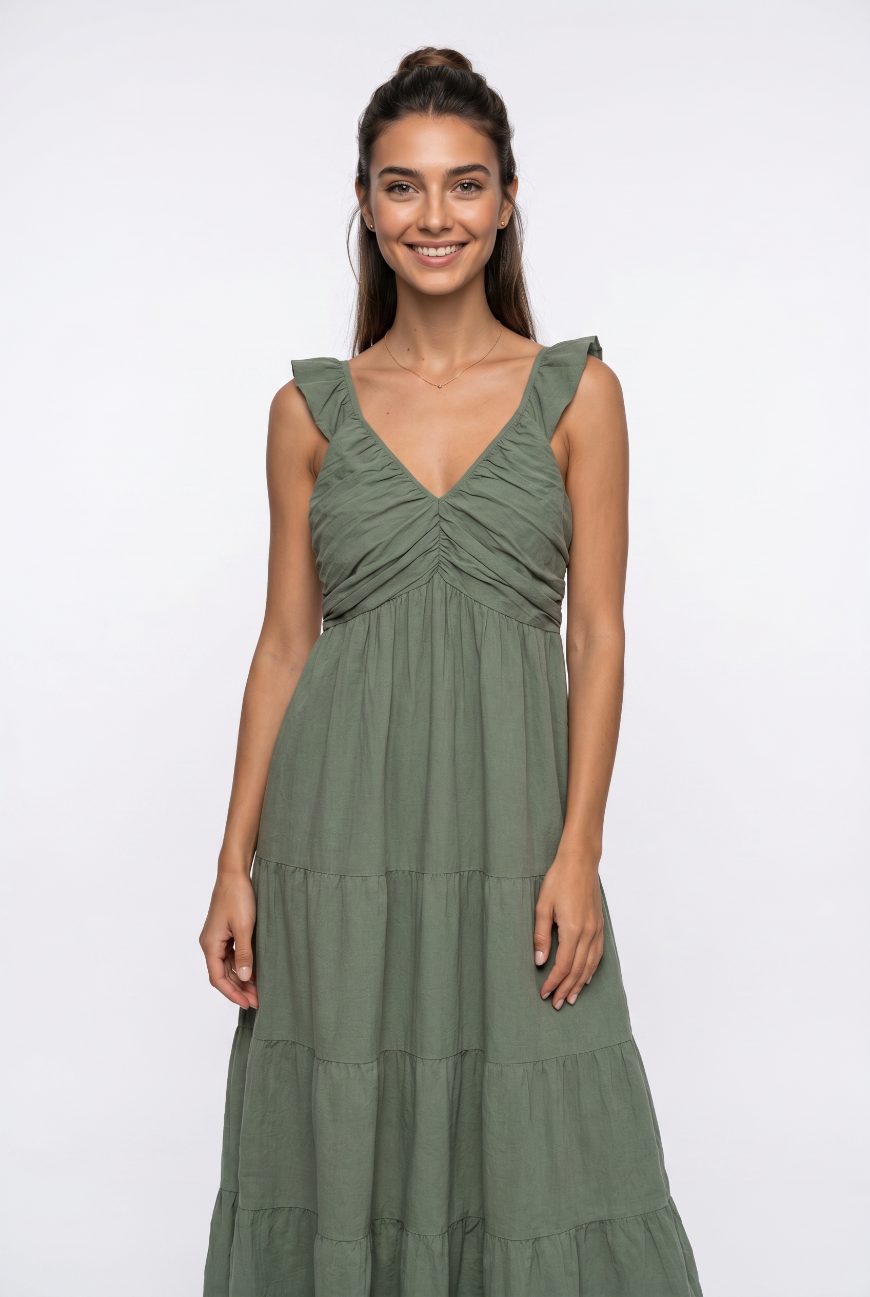 Vero Moda Maxi robe »VMDICTHE SL FRILL ANKLE DRESS WVN GA« coton, coupe régulière