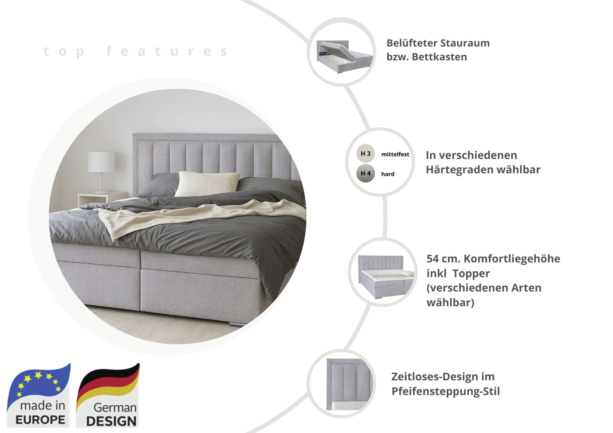 COLLECTION AB Lit de boxe »ATHENA inkl. Bettkasten, erhältlich in der Breite 180cm« erhältlich in verschiedenen Härtegraden, inkl. Topper