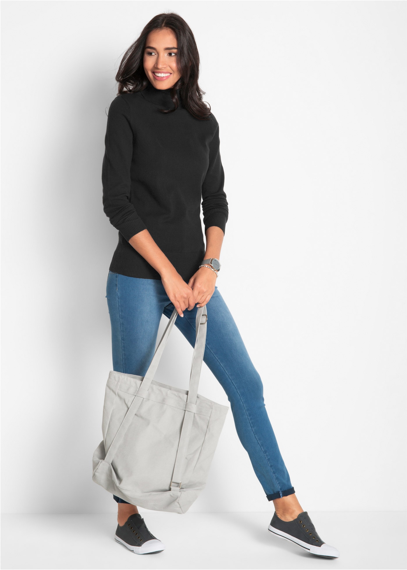 bonprix Rollkragenpullover »Feinstrick-Rollkragenpullover« aus Baumwollmischung, mit hohem Rollkragen, schmale Passform