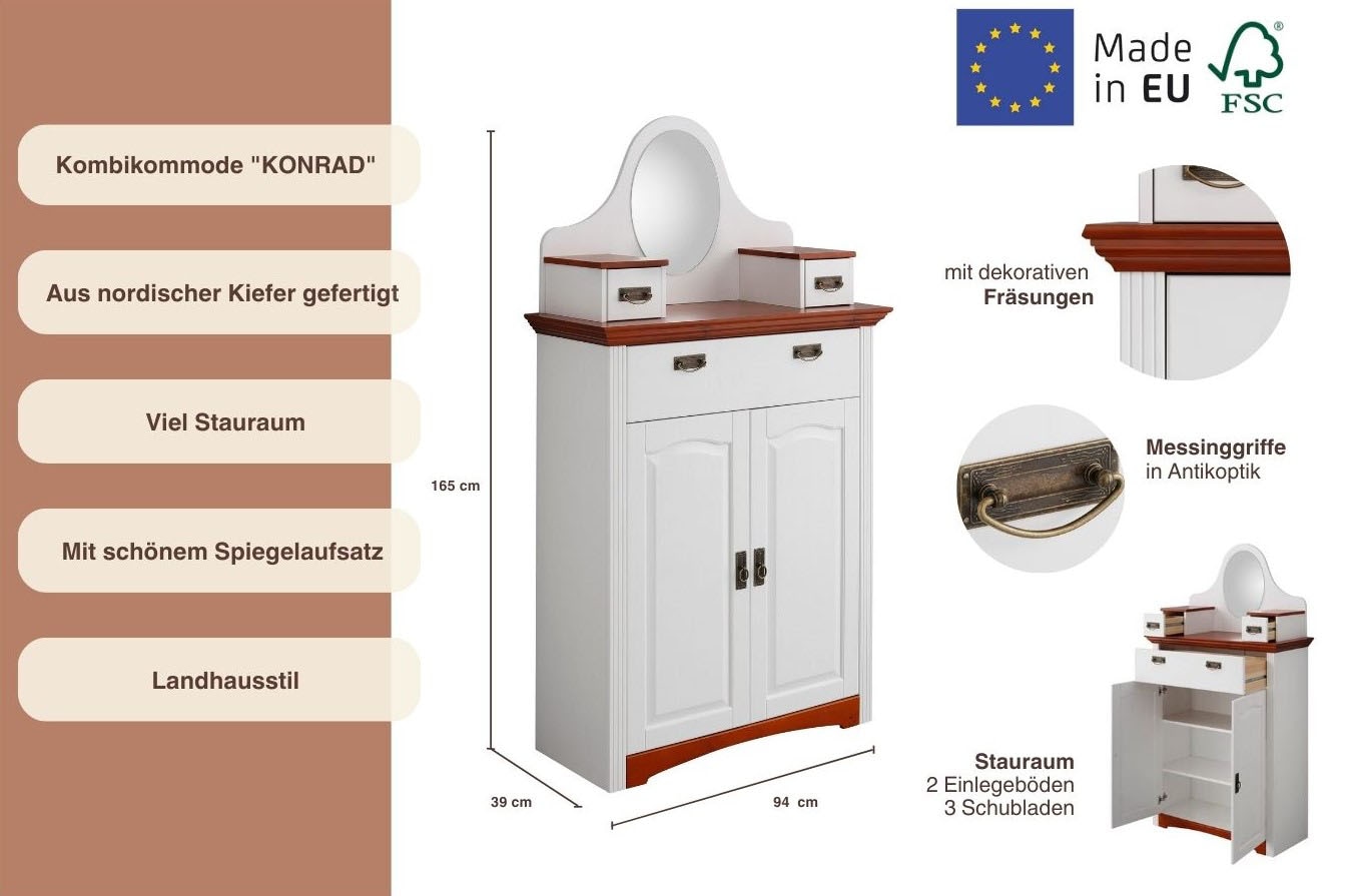 GOODproduct Kombikommode »Konrad« Breite 94 cm, aus massiver, FSC®-zertifizierter Kiefer