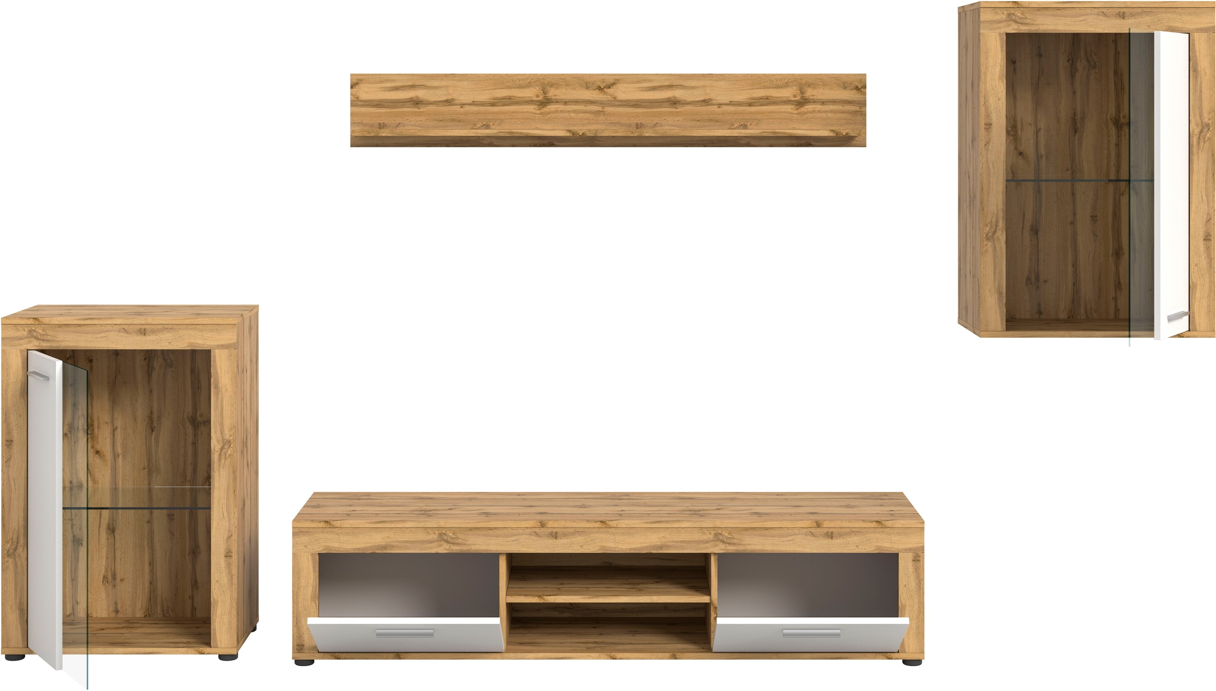 INOSIGN Wohnwand »Aosta,  4-tlg., bestehend aus: 2x Vitrine, Lowboard & Wandboard« 4 Stk. tlg.