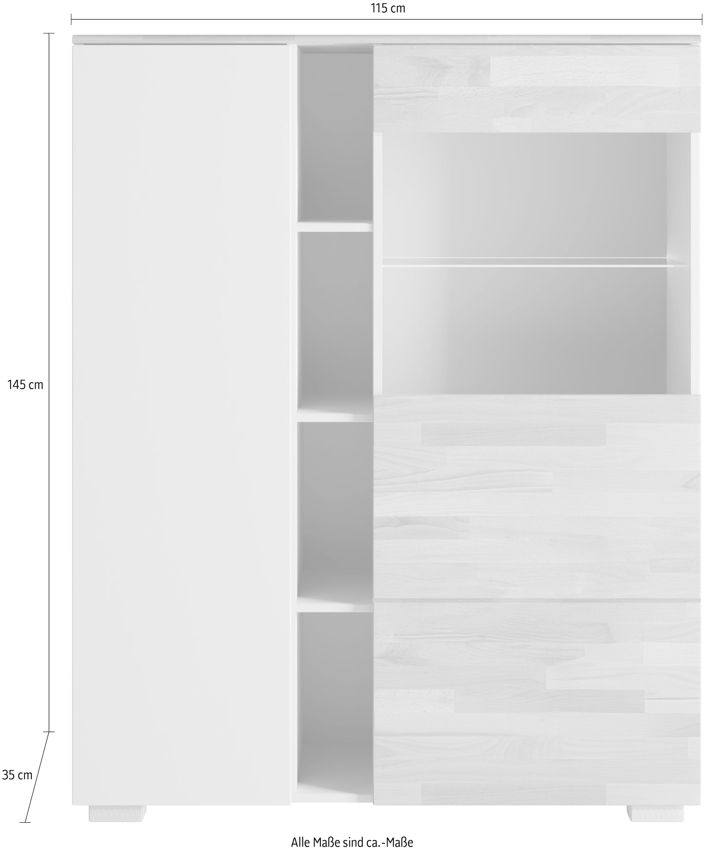 GOODproduct Buffet haut »Citra teilmassiv« Höhe 145cm, moderne grifflose Optik mit push to open Funktion