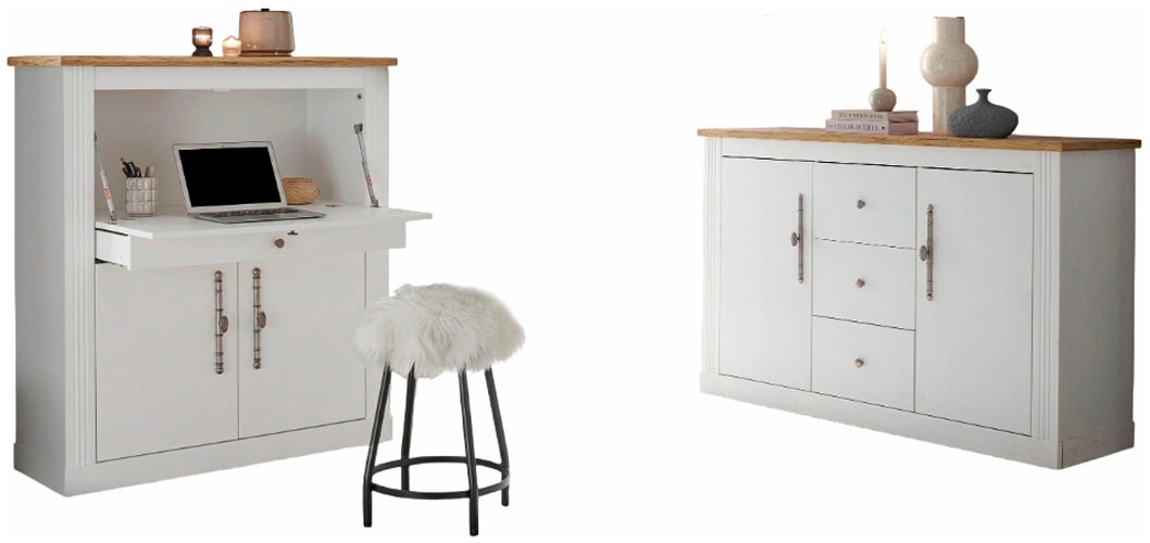 GOODproduct Ensemble de meubles de bureau »Westminster, wohnliches Home-Office, Büro in zwei Farben verfügbar« Ensemble, 2 tlg. comprend secrétaire et buffet de style campagne, avec canal pour câbles