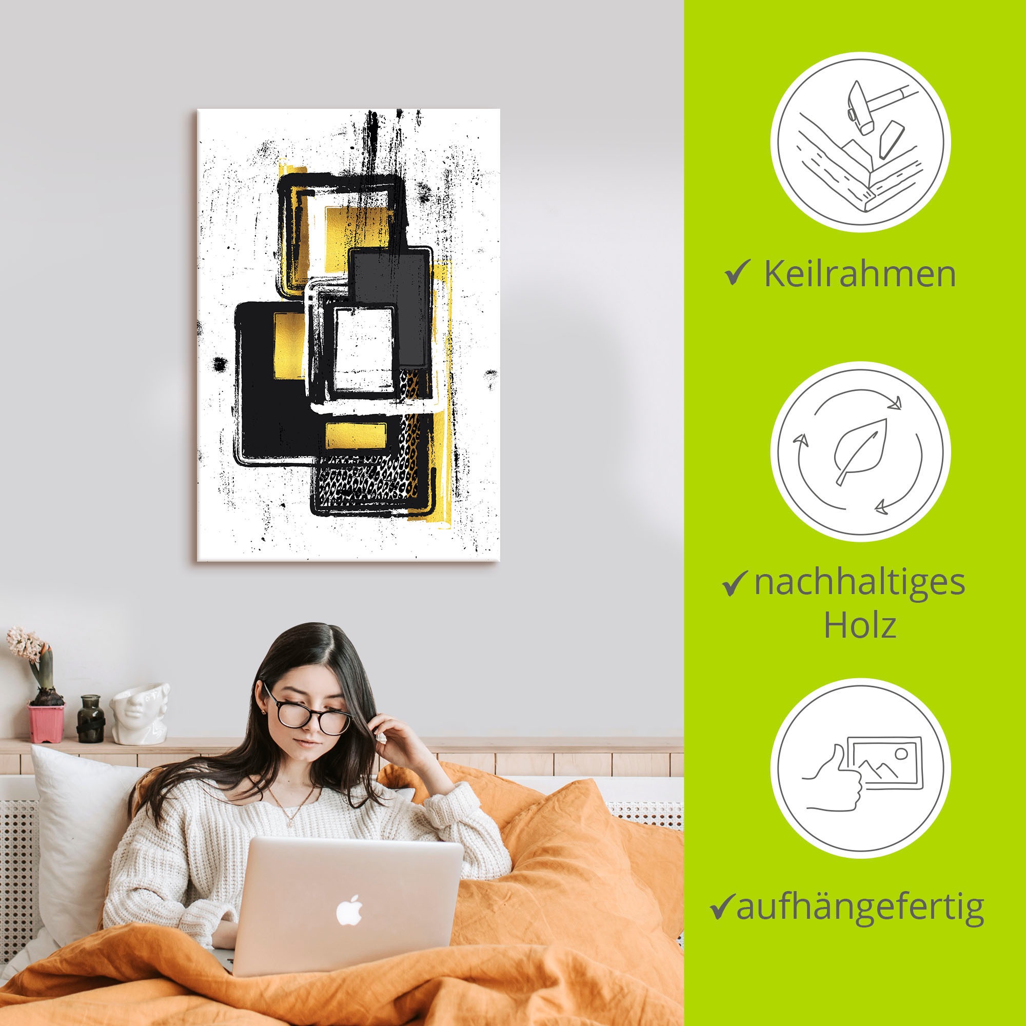 Artland Leinwandbild »Abstrakte Malerei Nr. 3 gold« Muster 1 Stk. tlg. als Leinwandbild, Poster, Wandaufkleber in verschied. Grössen