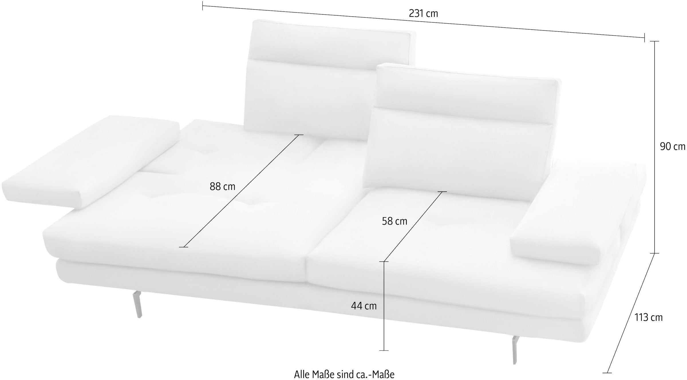 CALIA ITALIA 3-Sitzer inkl. Sitztiefenverstellung und Armteilfunktion, Füsse in Schwarz matt